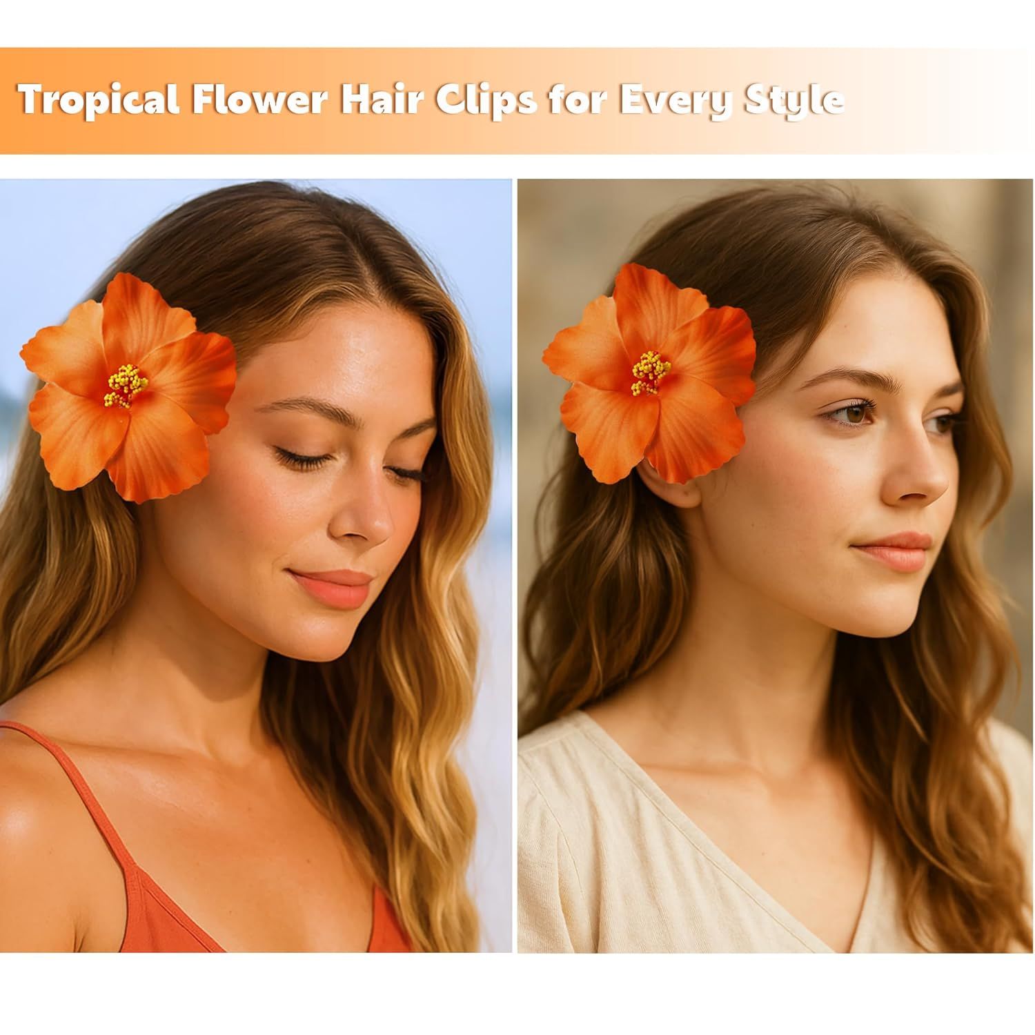 3 Pack Hawaiian Flower Hair Clips, 3.5