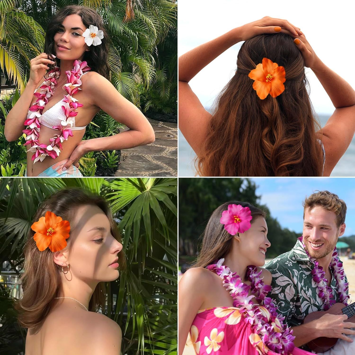 3 Pack Hawaiian Flower Hair Clips, 3.5