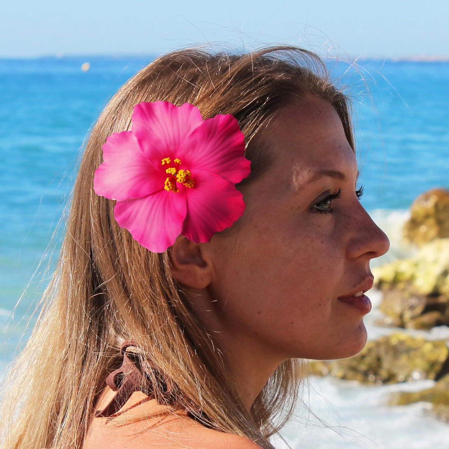 3 Pack Hawaiian Flower Hair Clips, 3.5