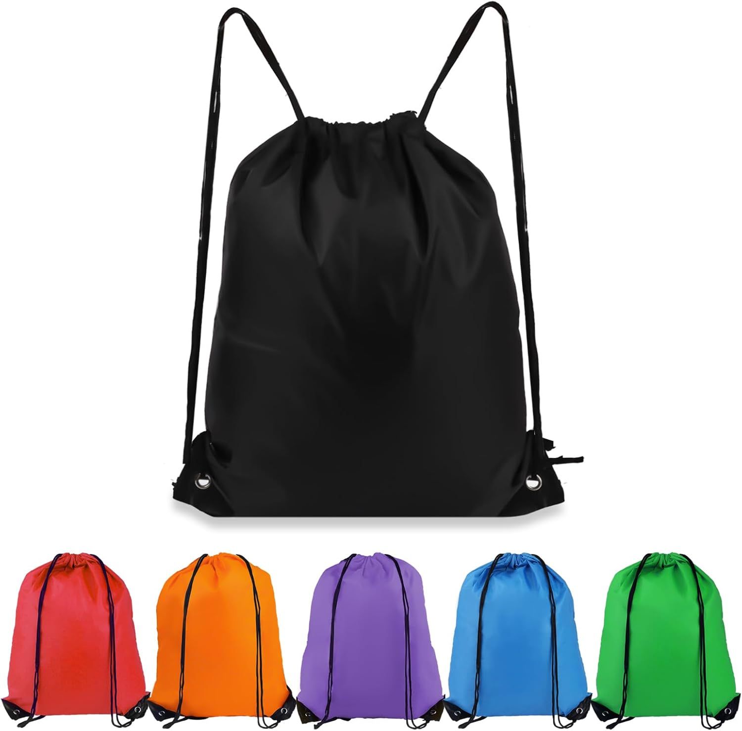 Drawstring Backpack 6 Colors Drawstring Bags, Draw String Back Bag Drawstring Bags Bulk for Sports, Gym, Travel, Swimming, Beach (6 PACK) - Image 1