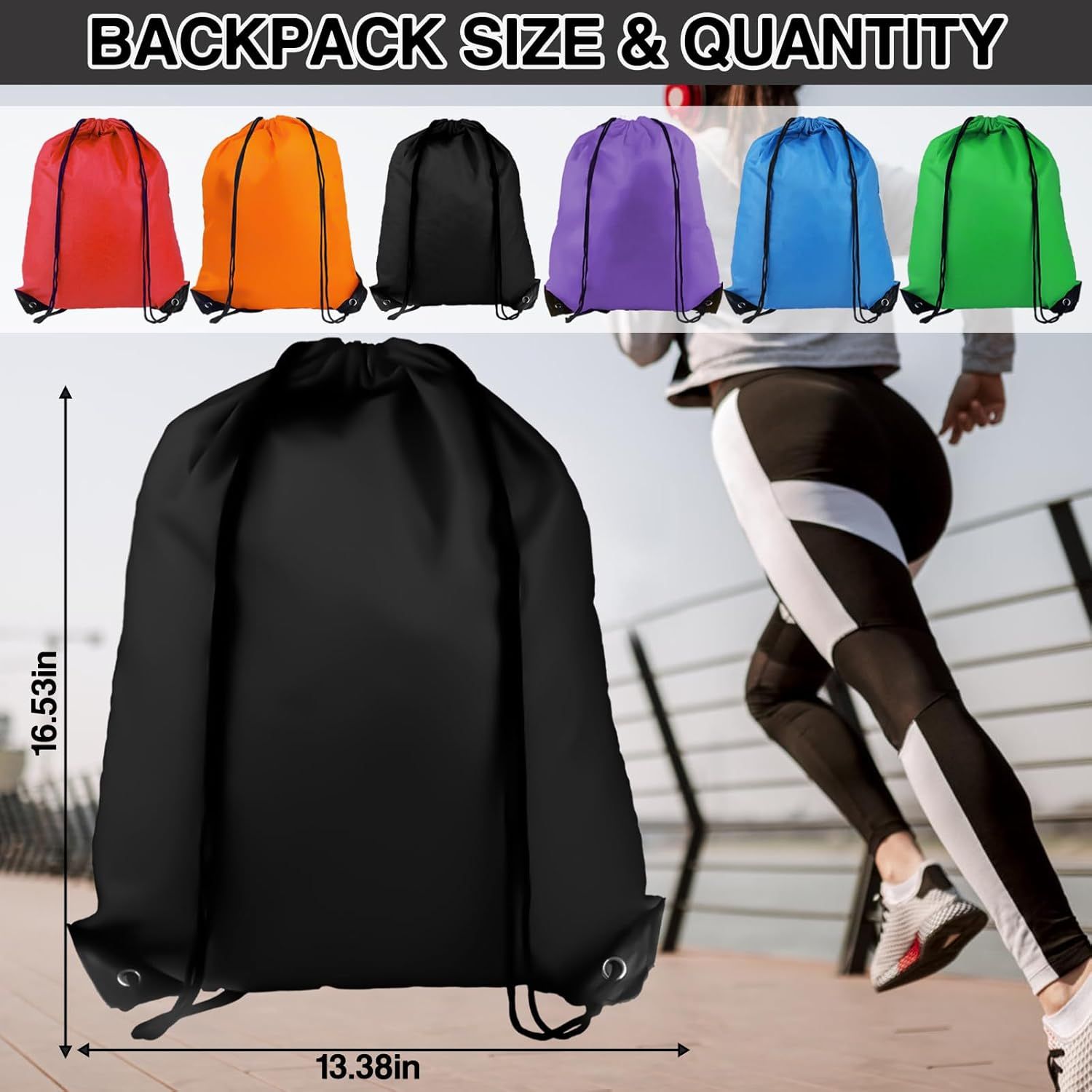 Drawstring Backpack 6 Colors Drawstring Bags, Draw String Back Bag Drawstring Bags Bulk for Sports, Gym, Travel, Swimming, Beach (6 PACK) - Image 2