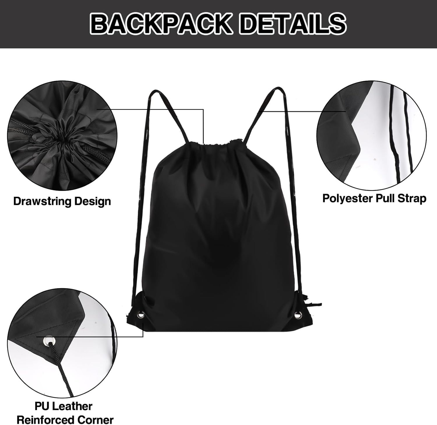 Drawstring Backpack 6 Colors Drawstring Bags, Draw String Back Bag Drawstring Bags Bulk for Sports, Gym, Travel, Swimming, Beach (6 PACK) - Image 3
