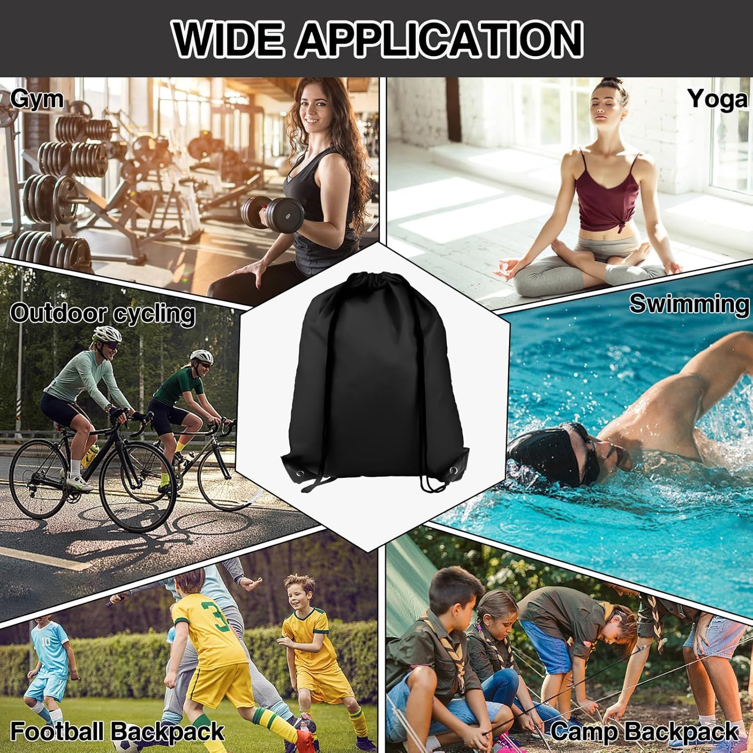 Drawstring Backpack 6 Colors Drawstring Bags, Draw String Back Bag Drawstring Bags Bulk for Sports, Gym, Travel, Swimming, Beach (6 PACK) - Image 7