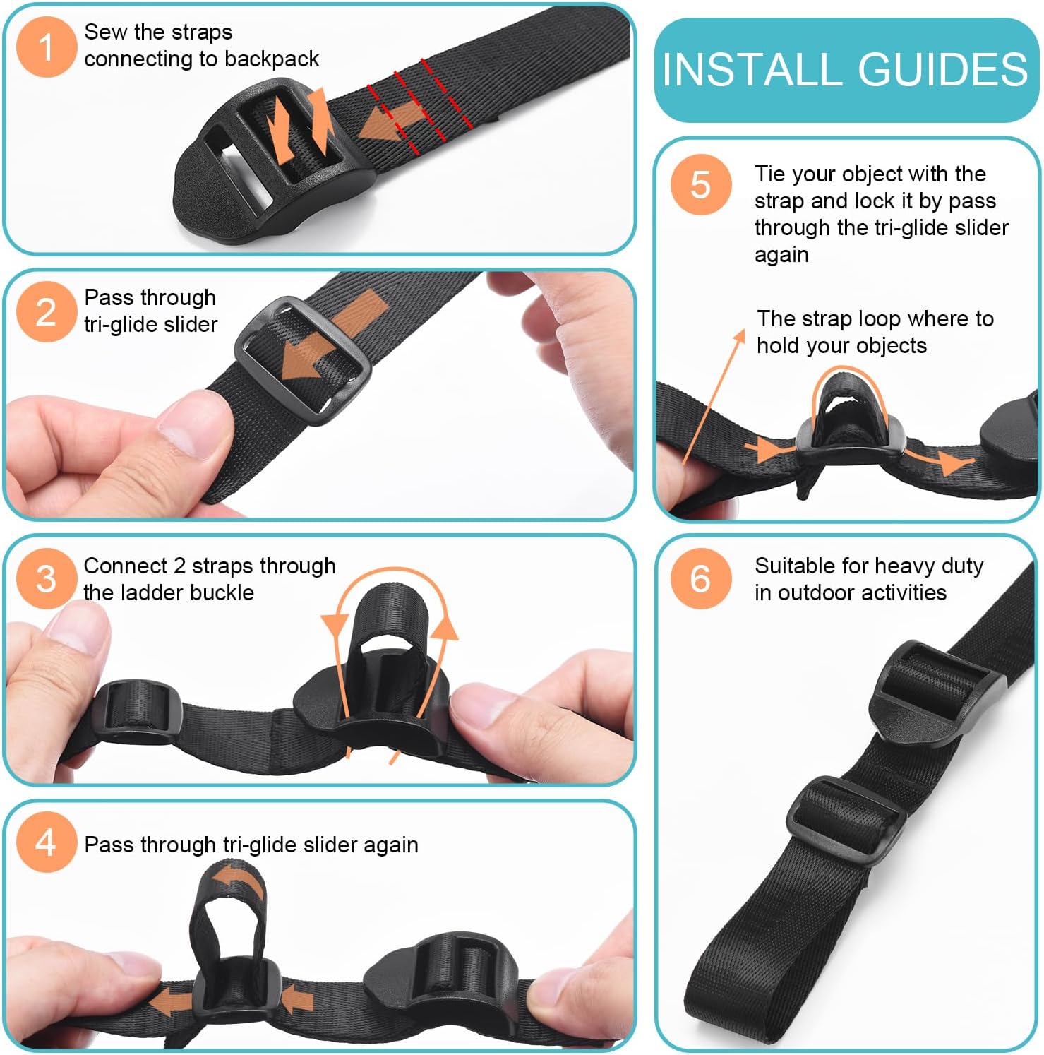 CooBigo 12 Pack Plastic Buckles for Straps 1 Inch Tri-Glide Slide, Plastic Slide Clip Heavy Duty Adjustable Webbing Tri-glides Slider Buckle for Backpack Straps Dog Collar Harness - Image 3