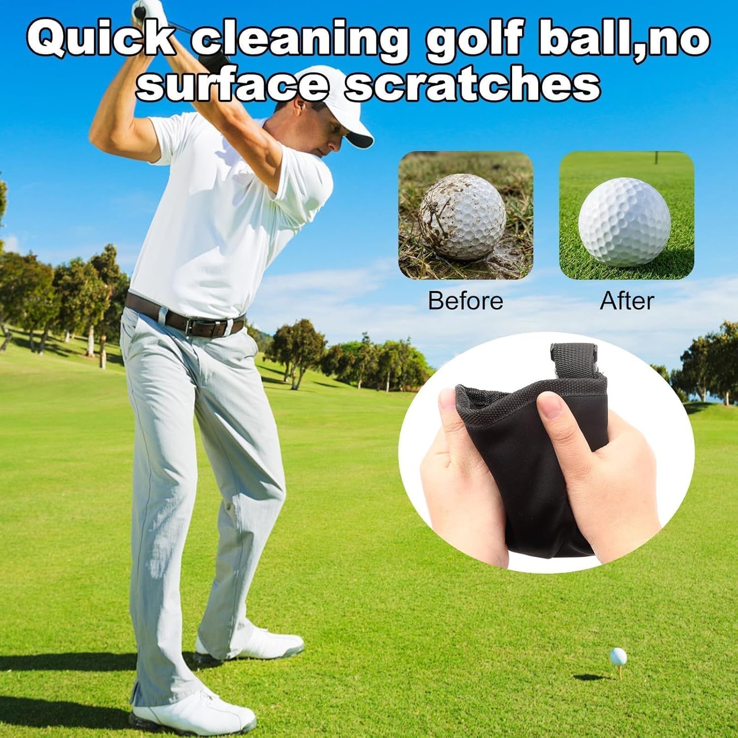 Golf Ball Cleaner Pouch with Belt Clip, 2-in-1 Waterproof Golf Ball Washing Bag, Leak-Proof Microfiber Inner Lining, Portable Golf Club Groove Cleaner Accessory, Practical Golfing Gift for Men & Women - Image 5