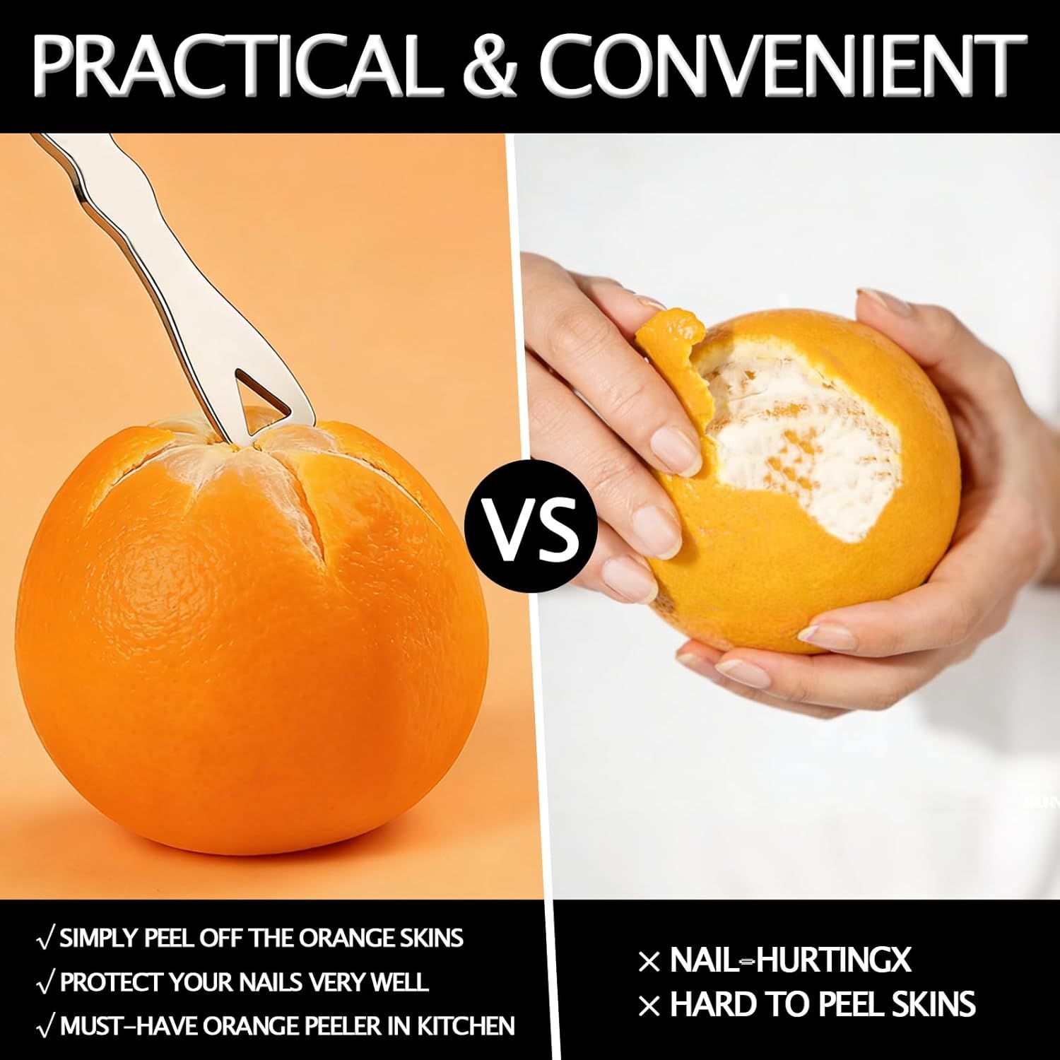 6PCS Stainless Steel Orange Peeler tool, 2.76x1.06x0.11'' Orange/Lemon/Grapefruit Effortless Fruit Peelers for Home, Multi-Functional Citrus Peeler for Kitchen, making fruit preparation quick, easy - Image 3