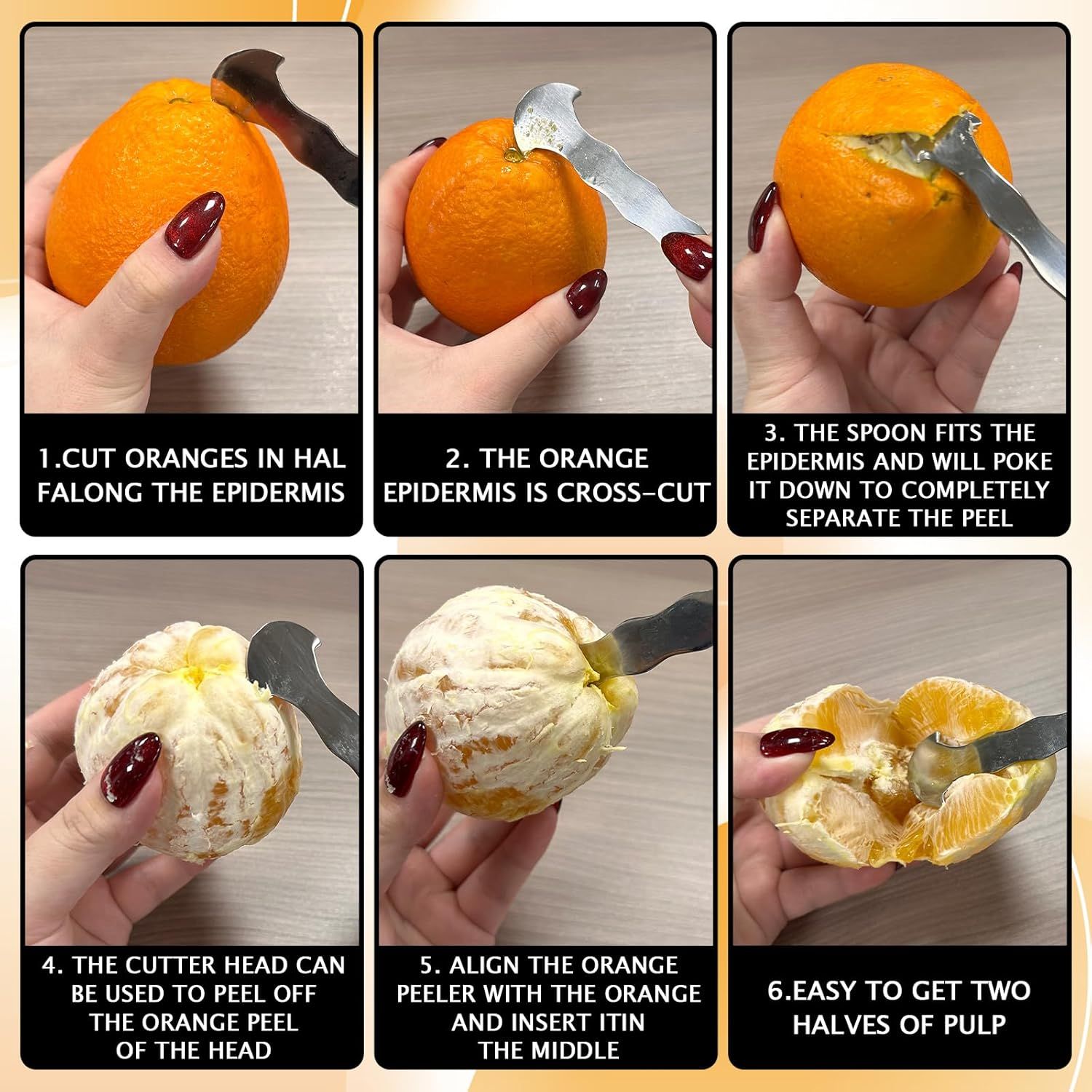 6PCS Stainless Steel Orange Peeler tool, 2.76x1.06x0.11'' Orange/Lemon/Grapefruit Effortless Fruit Peelers for Home, Multi-Functional Citrus Peeler for Kitchen, making fruit preparation quick, easy - Image 4