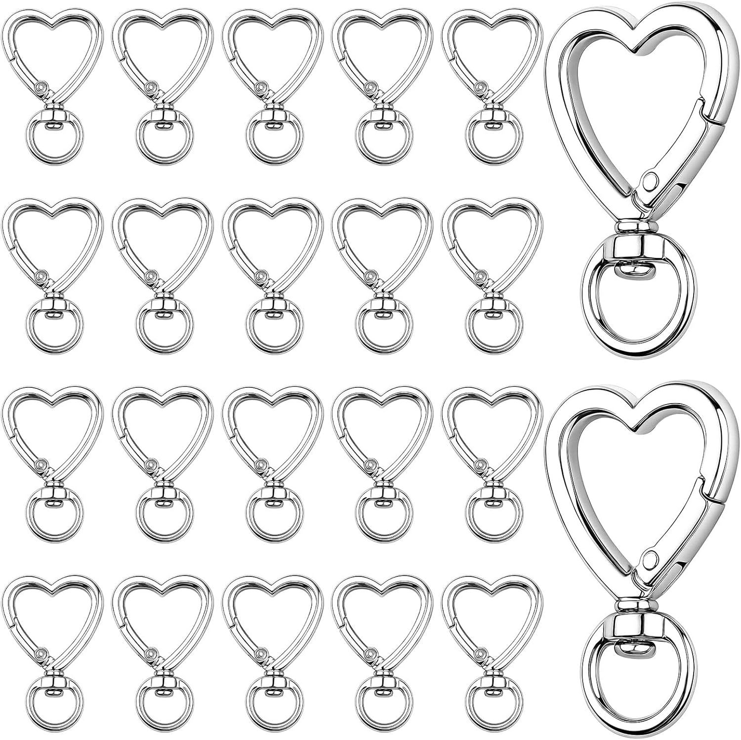 Heart Keychain Clips 20PCS Silver, DIY Creative Key Ring Metal Heart Shape Keychain, Zinc Alloy Hearting Key Chain Snap Hook Carabiner Clip for Wristlets, Heart Shaped Spring Buckles Jewelry Kit - Image 1