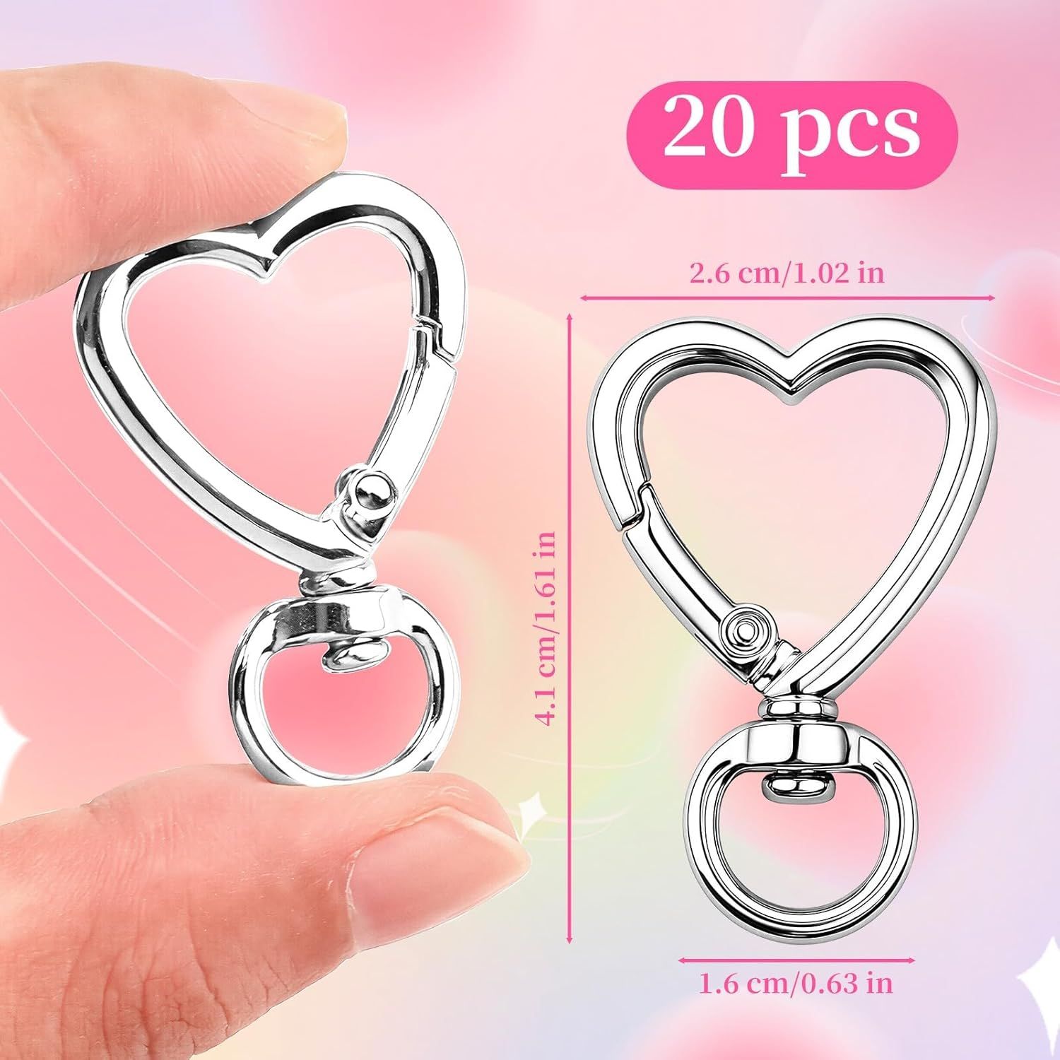 Heart Keychain Clips 20PCS Silver, DIY Creative Key Ring Metal Heart Shape Keychain, Zinc Alloy Hearting Key Chain Snap Hook Carabiner Clip for Wristlets, Heart Shaped Spring Buckles Jewelry Kit - Image 2