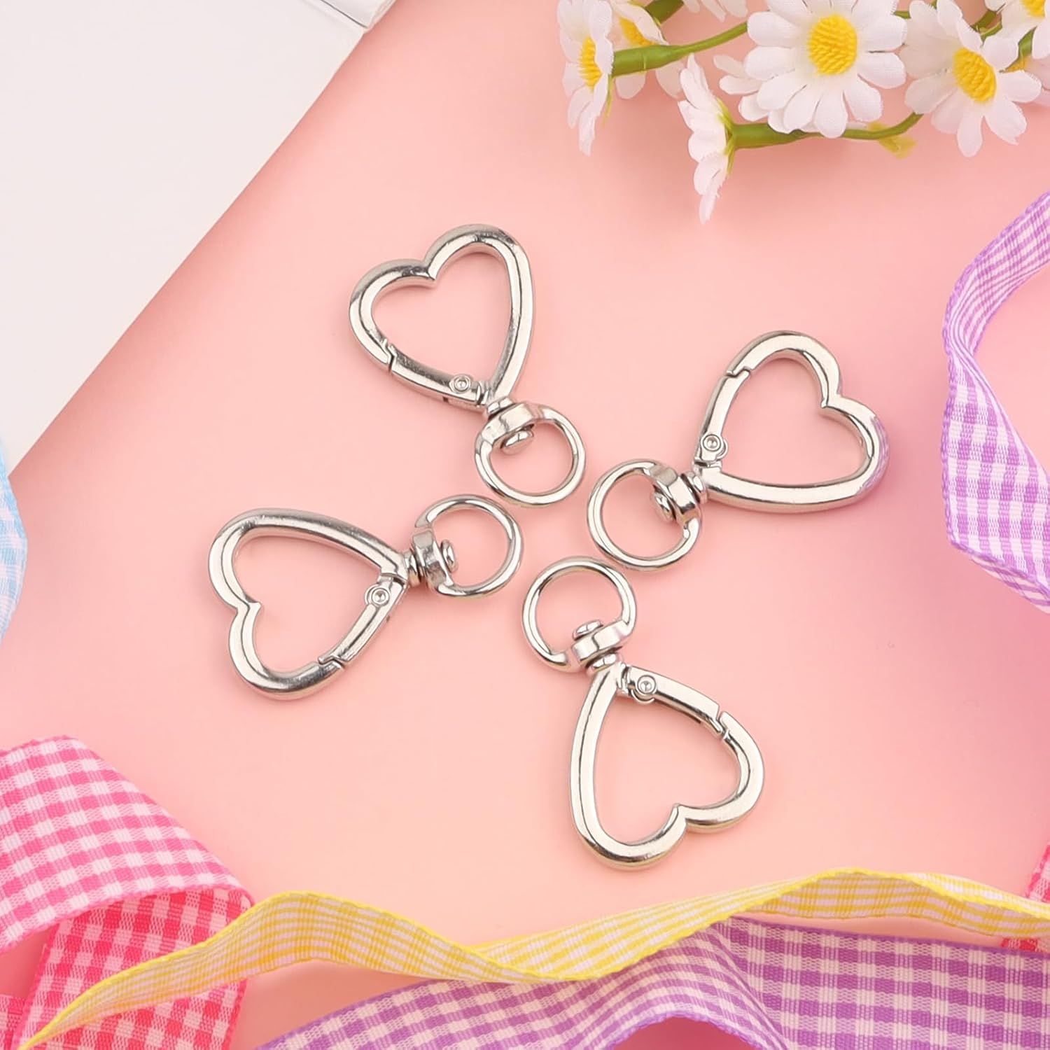 Heart Keychain Clips 20PCS Silver, DIY Creative Key Ring Metal Heart Shape Keychain, Zinc Alloy Hearting Key Chain Snap Hook Carabiner Clip for Wristlets, Heart Shaped Spring Buckles Jewelry Kit - Image 3