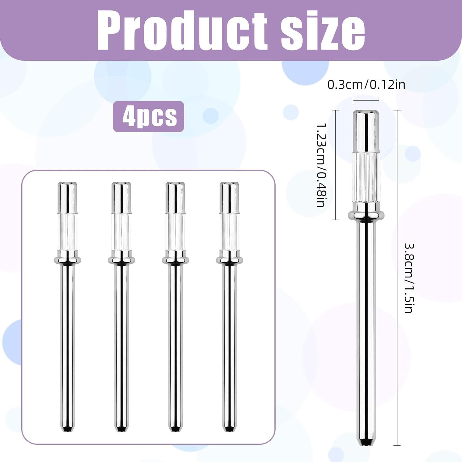 4PCS 3/32 Shank Mandrel Nail Drill Bits, Small Sanding Bands Nail Drill Bits, 3mm Mini Mandrel for Nail Sanding Bands, Stainless Steel Sanding Band Nail Drill Bit for Electric Drill File Machine - Image 2