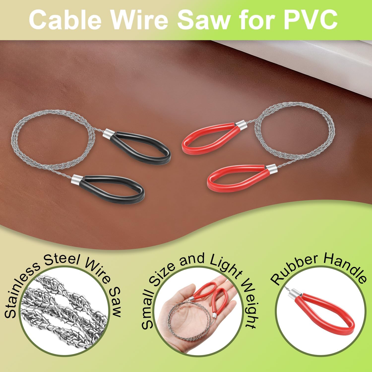2pcs Cable Wire Saw for PVC, Stainless Steel Pocket Chainsaw Rope Backpack Gear, 31.3