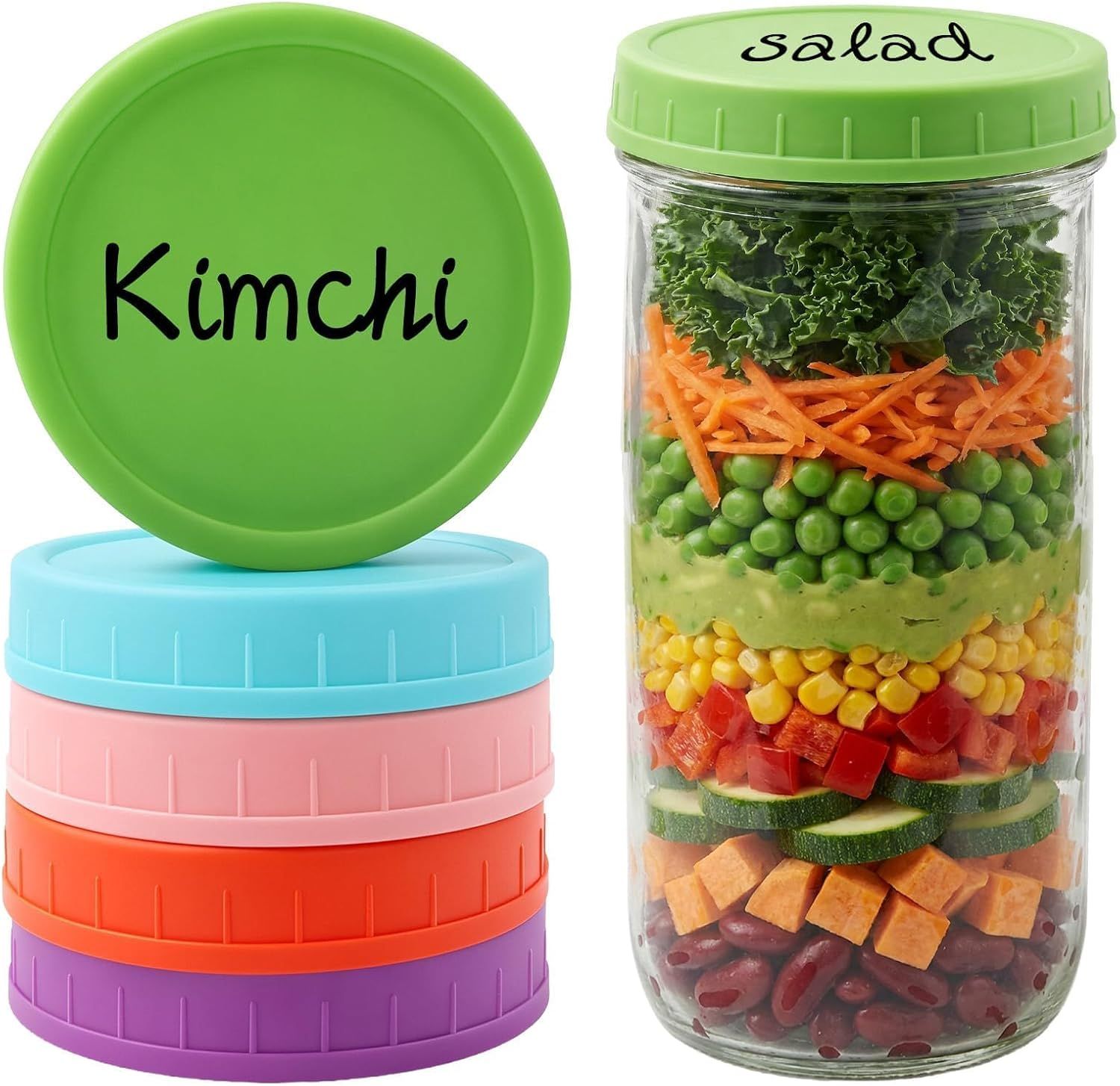 5 Pcs Wide Mouth Mason Jar Lids, 86mm Plastic Storage Caps for Wide Mouth Jars Covers - Reusable Storage Caps/Jar Lids for Mason Glass Jars - Leak-Proof Sealing Covers/Dishwasher Safe - Image 1