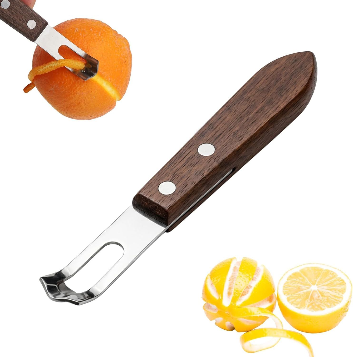 1PCS Citrus Zester and Orange Peeler Tools, Channel Knife, Walnut Wood and Stainless Steel Bar Peeler Tool, Channel Knife for Bartenders & Home Mixologists, Craft Cocktails (5.59 x 0.86'') - Image 1