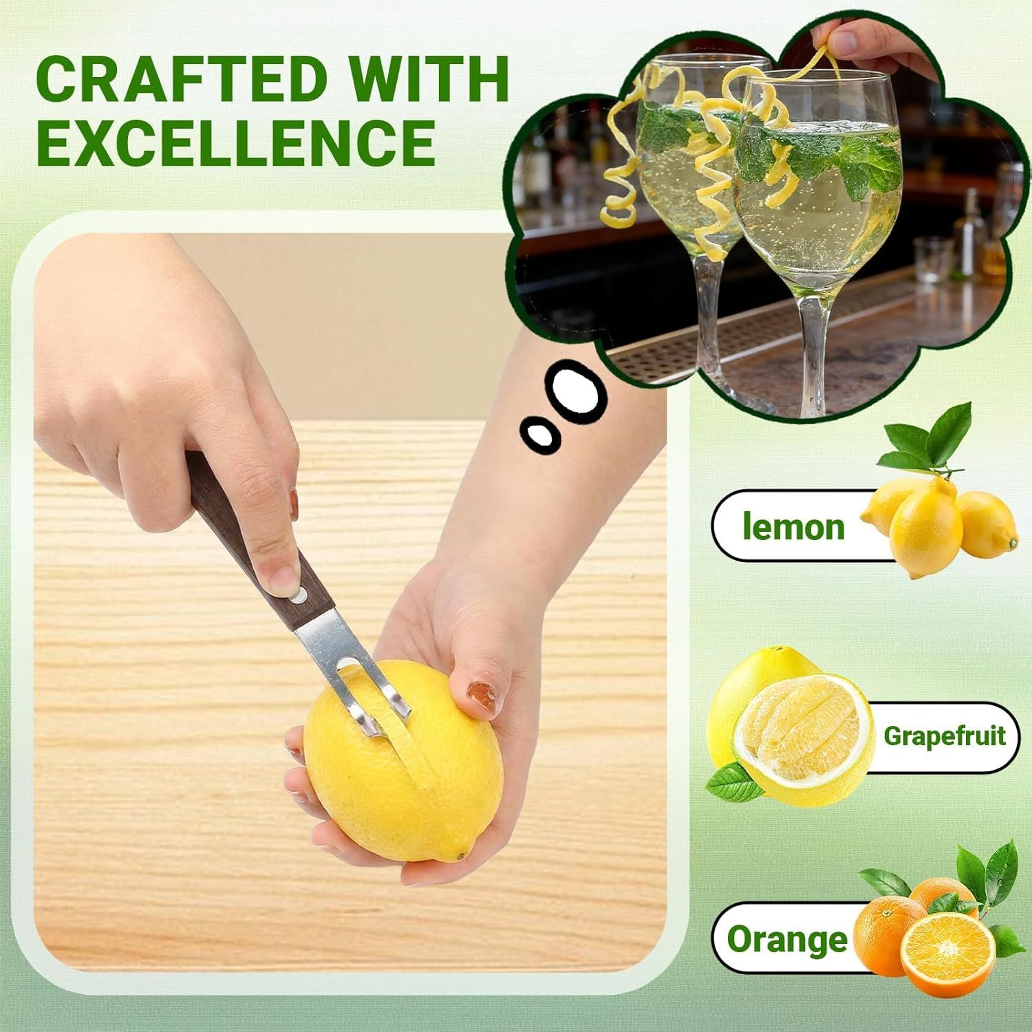 1PCS Citrus Zester and Orange Peeler Tools, Channel Knife, Walnut Wood and Stainless Steel Bar Peeler Tool, Channel Knife for Bartenders & Home Mixologists, Craft Cocktails (5.59 x 0.86'') - Image 5