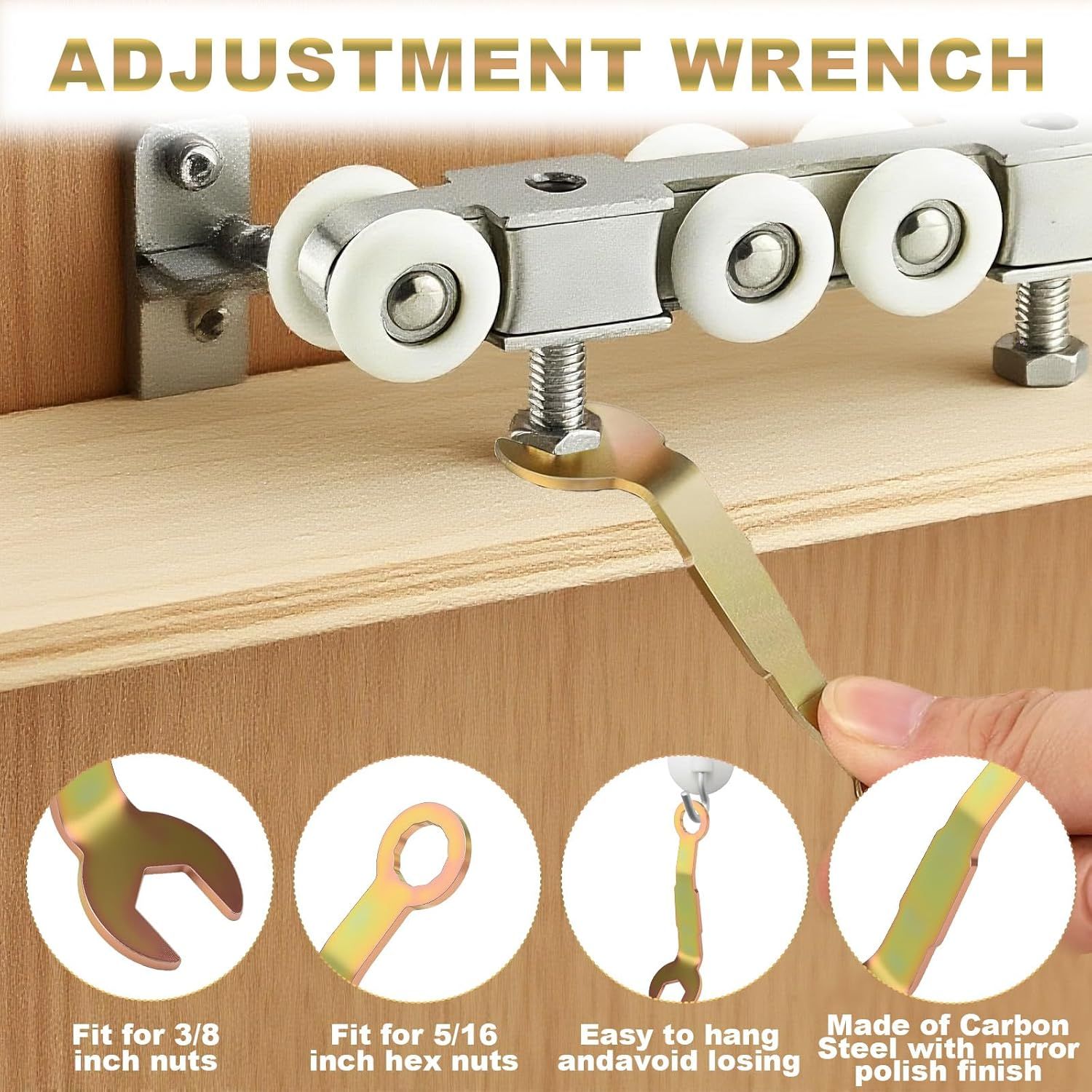 4pcs Pivot Pocket Door Wrench, 0.83'' Pocket Door Wrenches, Adjustment Pocket Wrenches-Rv Pockets Door Adjusting Hardware, Bi-Fold Doors Hardware Adjustment Tool for Folding Door, Sliding Doors Hanger - Image 5