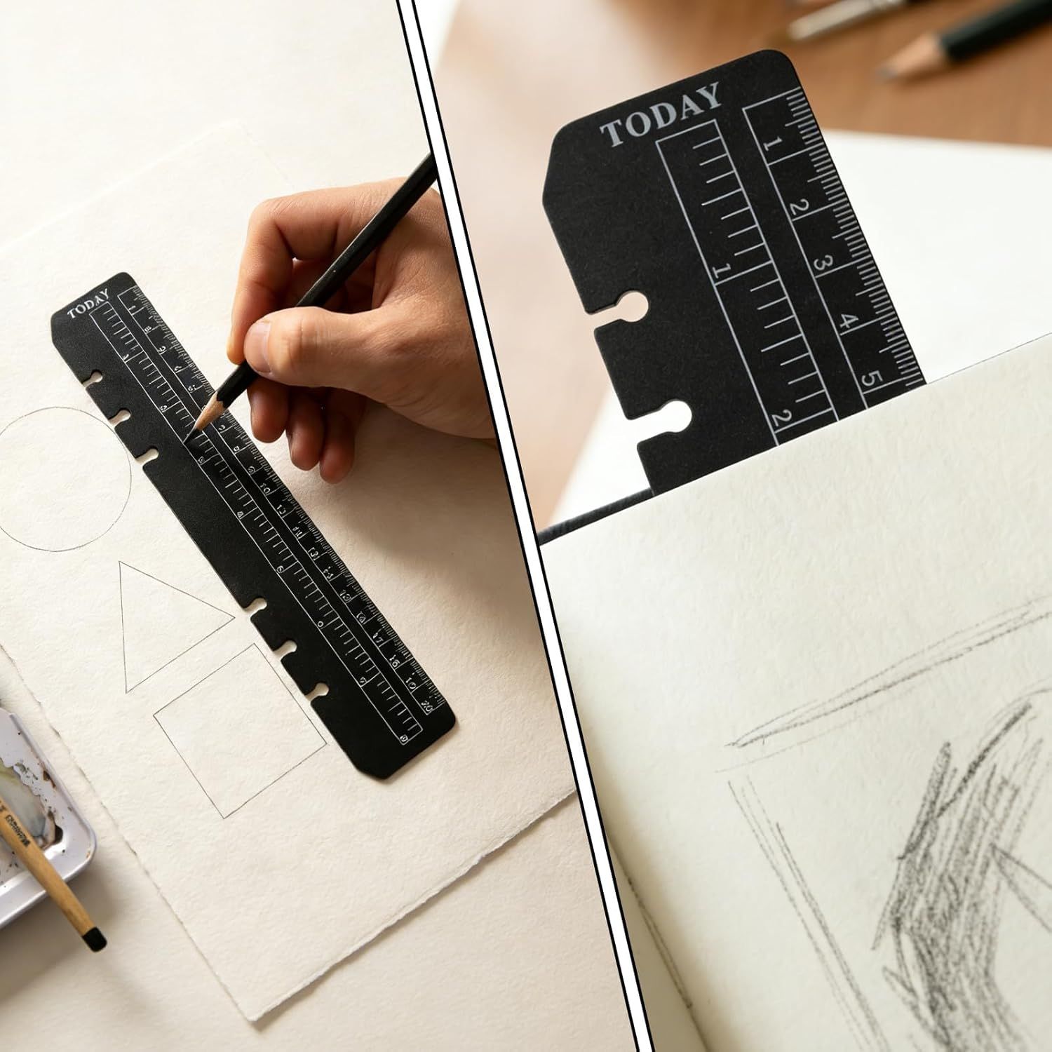 5PCS Planner Ruler for A5 A6 A7 Binder, 6-Ring Page Marker for Spiral Notebook, Snap-in Plastic Bookmark Rulers, 6-Hole Ruler Inser Planner Bookmark for A5 A6 A7 (Black/Clear) - Image 5