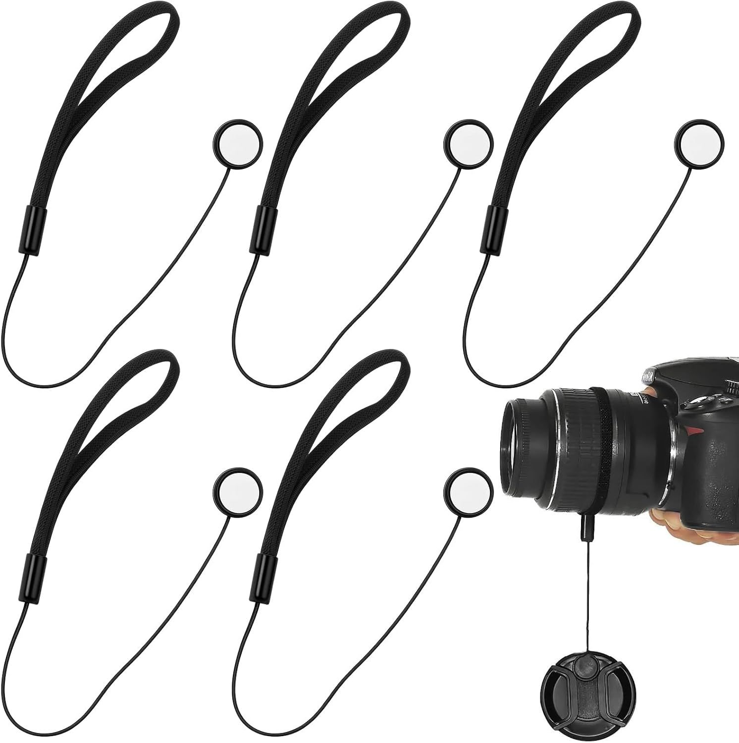 5PCS Camera Lens Cap Tether, Universal Lens Cap Leash & Keeper/Elastic String Holder Compatible with DSLR Lenses, Lens Cap Security Strap Fits All SLR Mirrorless Camera Lenses Cap - Image 1