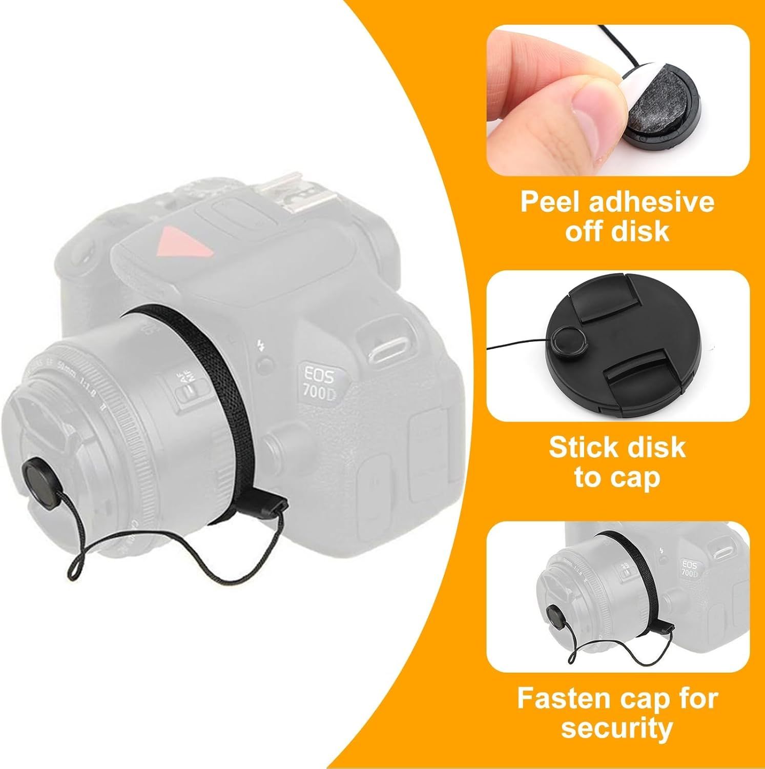 5PCS Camera Lens Cap Tether, Universal Lens Cap Leash & Keeper/Elastic String Holder Compatible with DSLR Lenses, Lens Cap Security Strap Fits All SLR Mirrorless Camera Lenses Cap - Image 4