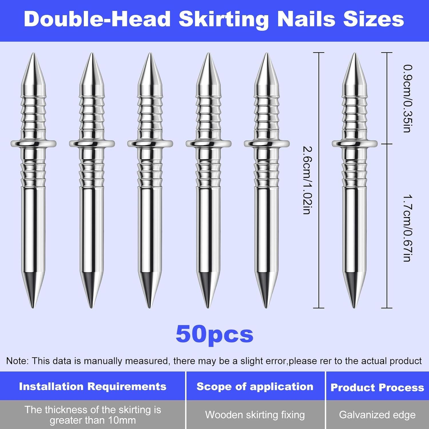 Double Headed Skirting Nails, 50PCS Invisible Seamless Baseboard Screws, Solid Wood Baseboard Double-Headed Nails, Double Sided Nails for Wood, Skirting Line Without Marks Nail for Solid Wood Trim - Image 2