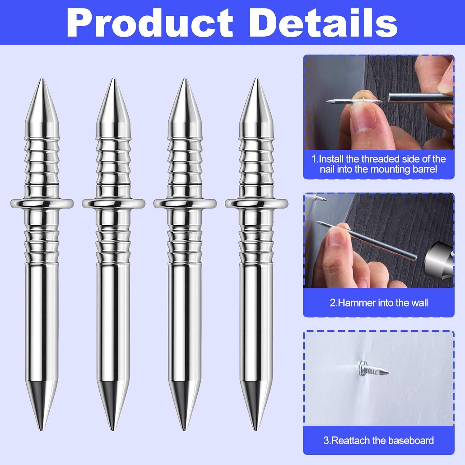 Double Headed Skirting Nails, 50PCS Invisible Seamless Baseboard Screws, Solid Wood Baseboard Double-Headed Nails, Double Sided Nails for Wood, Skirting Line Without Marks Nail for Solid Wood Trim - Image 3