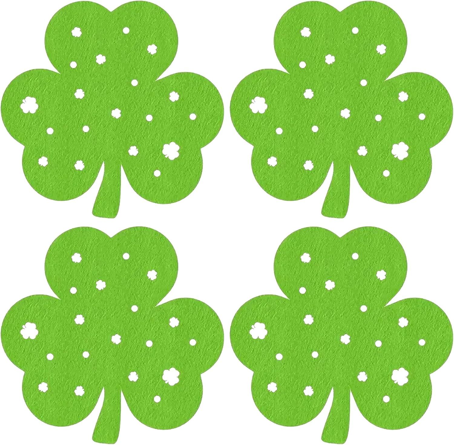 St Patricks Day Placemats Set of 4, Felt Green Shamrock Place Mats, Lucky Clover Table Mats for St Patrick's Day Irish Holiday Party Kitchen Dining Outdoor Indoor Decoration (Light Green) - Image 1