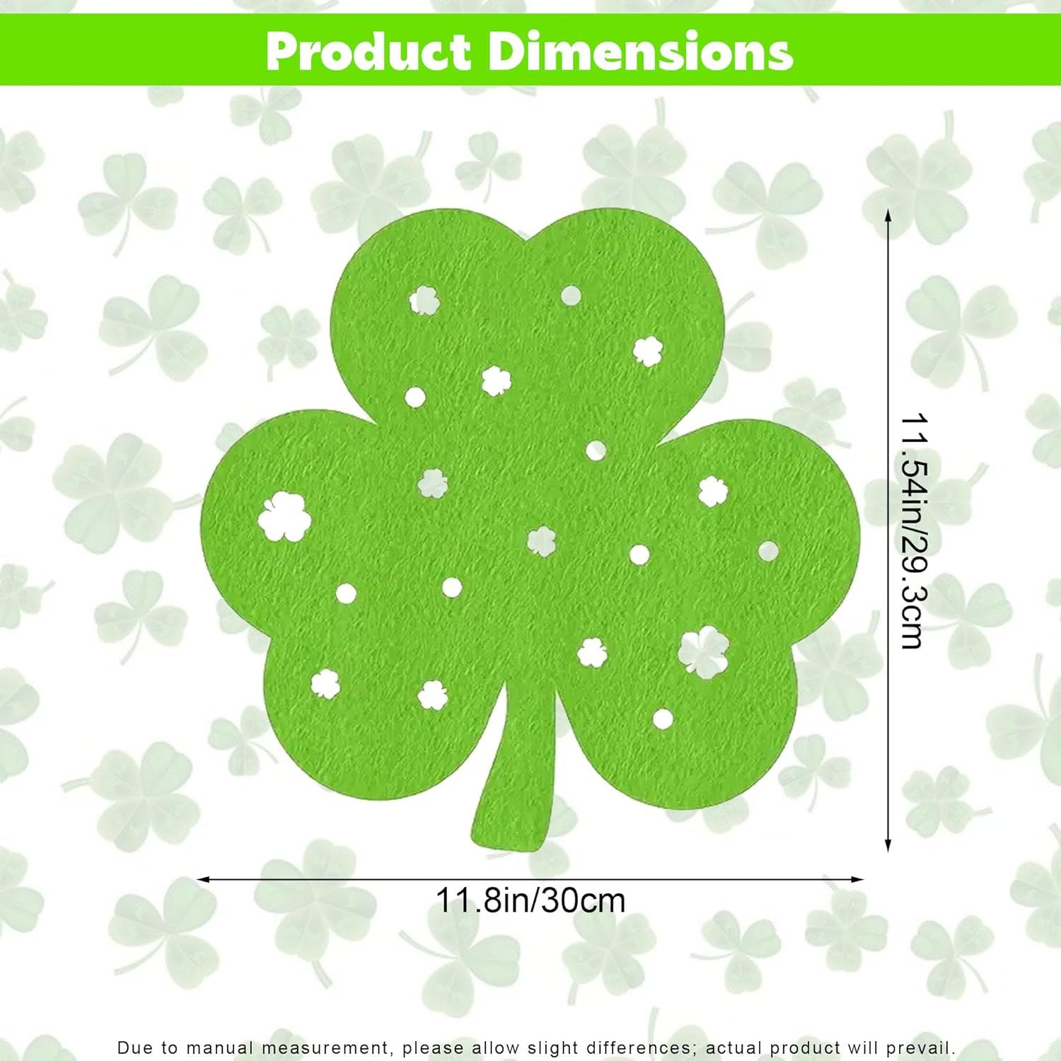 St Patricks Day Placemats Set of 4, Felt Green Shamrock Place Mats, Lucky Clover Table Mats for St Patrick's Day Irish Holiday Party Kitchen Dining Outdoor Indoor Decoration (Light Green) - Image 3