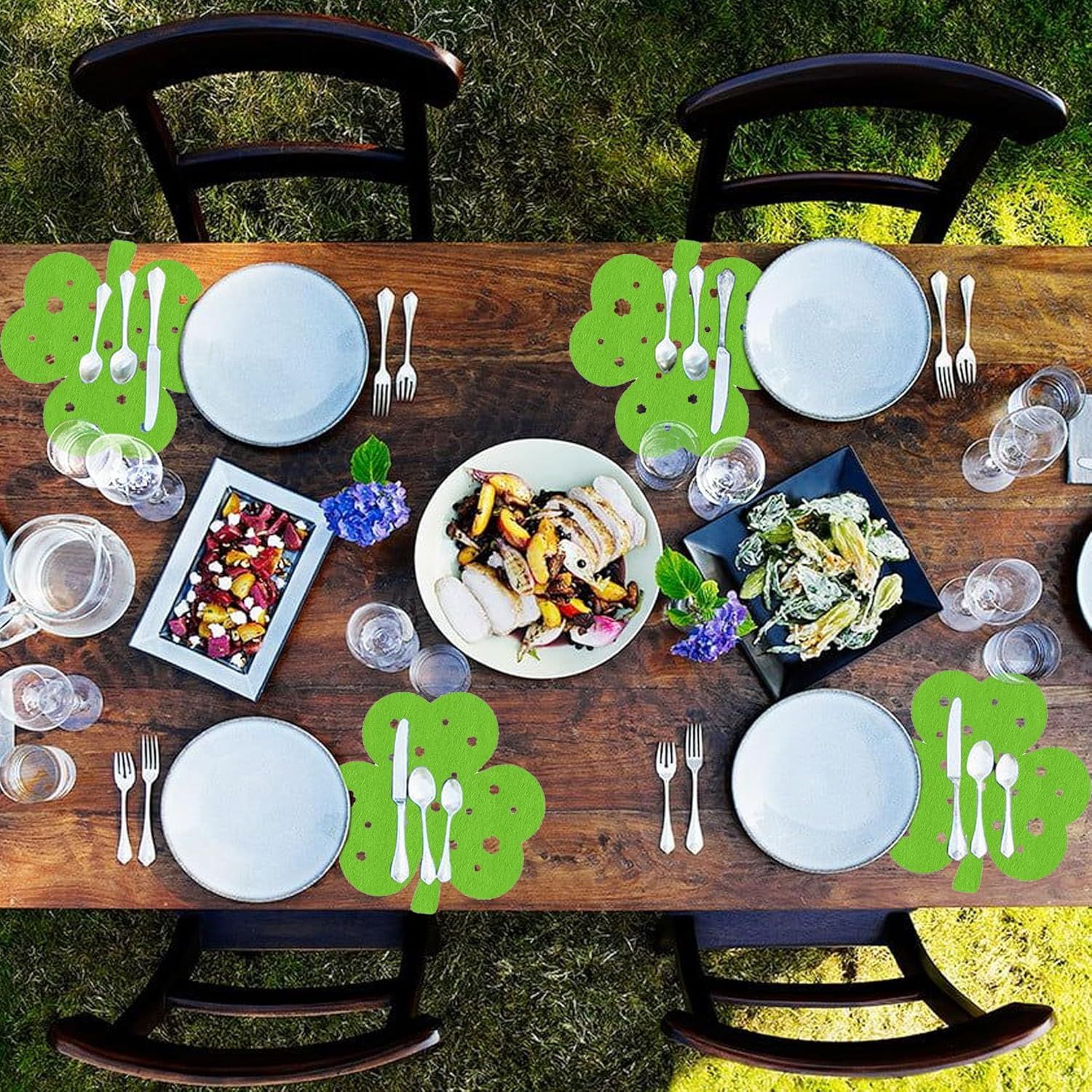 St Patricks Day Placemats Set of 4, Felt Green Shamrock Place Mats, Lucky Clover Table Mats for St Patrick's Day Irish Holiday Party Kitchen Dining Outdoor Indoor Decoration (Light Green) - Image 6