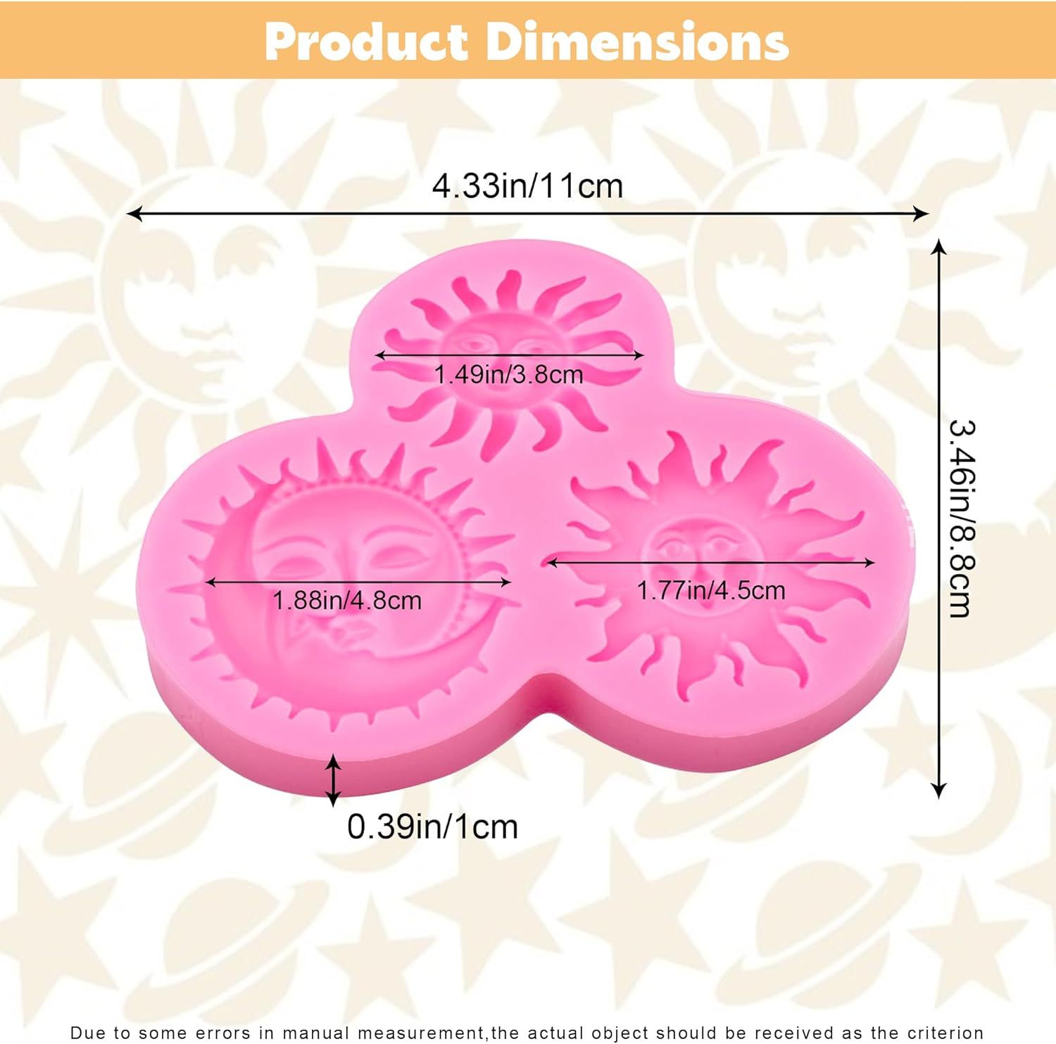 Sun Moon Face Fondant Mold, Silicone Chocolate Candy Mold for DIY Baking Sugar Craft Gum Resin Clay Cake Decorating, Pink - Image 3
