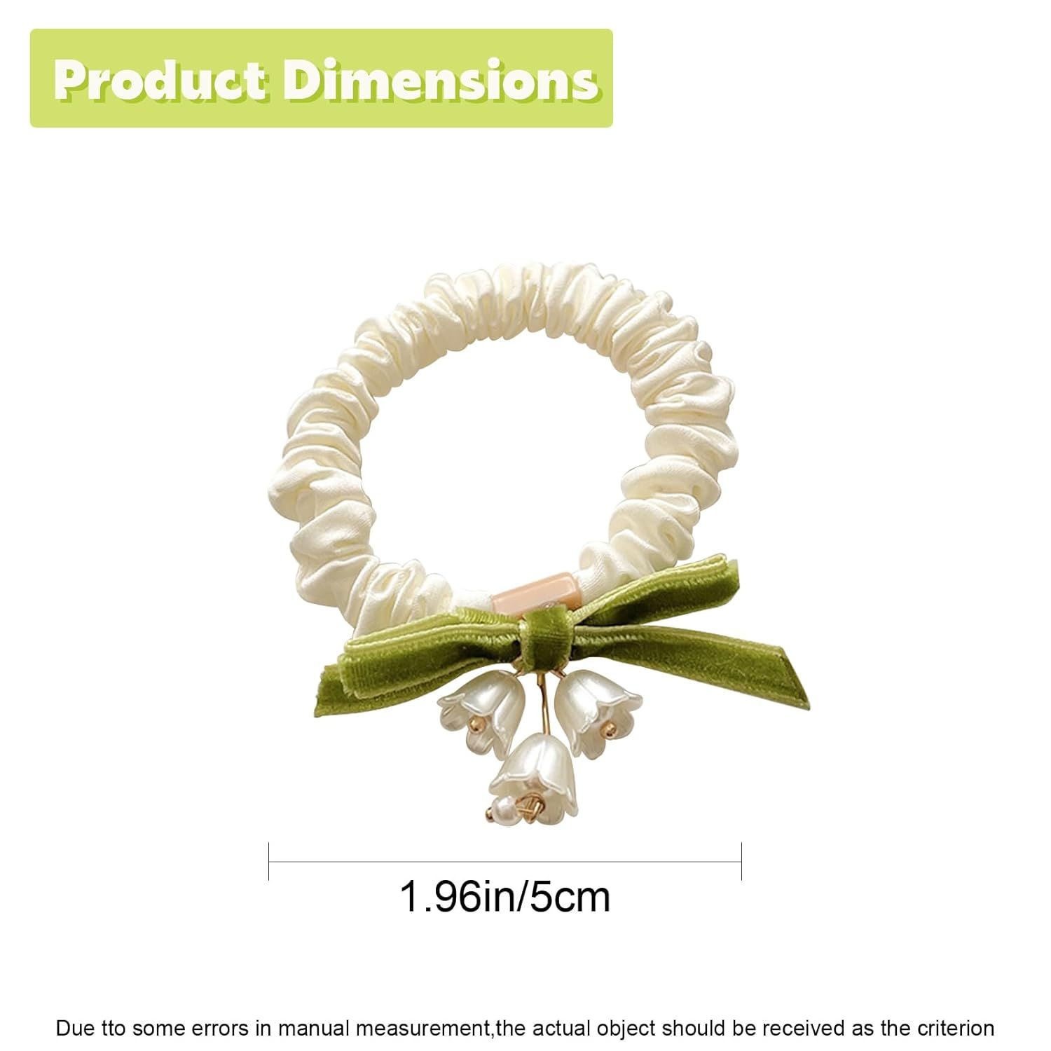 Elegant Lily of the Valley Floral Hair Ties - 2 Pack Flower Hair Bands - Elastic Ponytail Holders Hair Tie No Damage Hair Accessories for Woman Girls Kids Gifts - Image 2