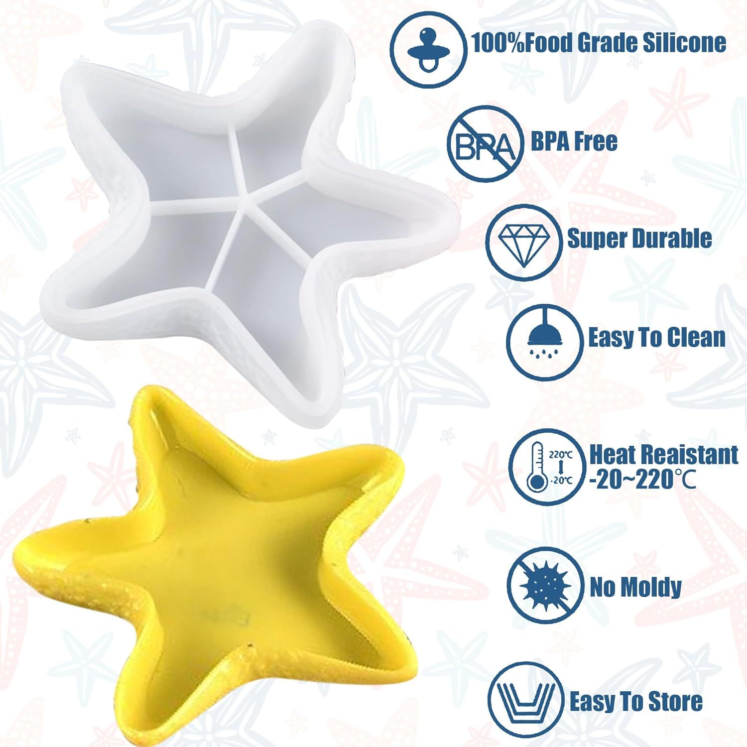 Starfish Tray Silicone Mold, Candle Holder Jewelry Plate Silicone Mold for Epoxy Resin, Trinkets Container Storage Dish Mould for Resin Concrete Cement Art Craft DIY Home Decor - Image 4