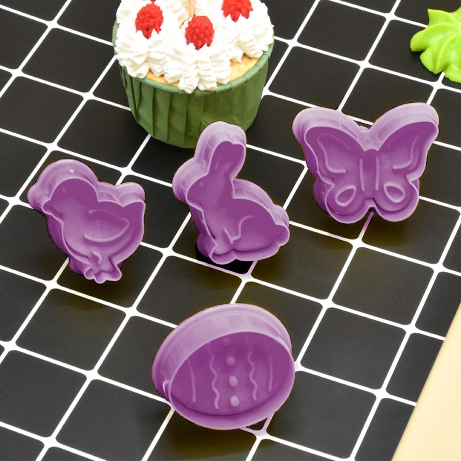 4Pcs Easter Cookie Cutters, Cartoon Easter Cookie Stamps, Cute Bunny Eggs Chick Butterfly Shapes Spring Biscuit Cutters Plastic Kitchen Tool for Fondant Cookie Baking Holiday Birthday Party Supplies - Image 2
