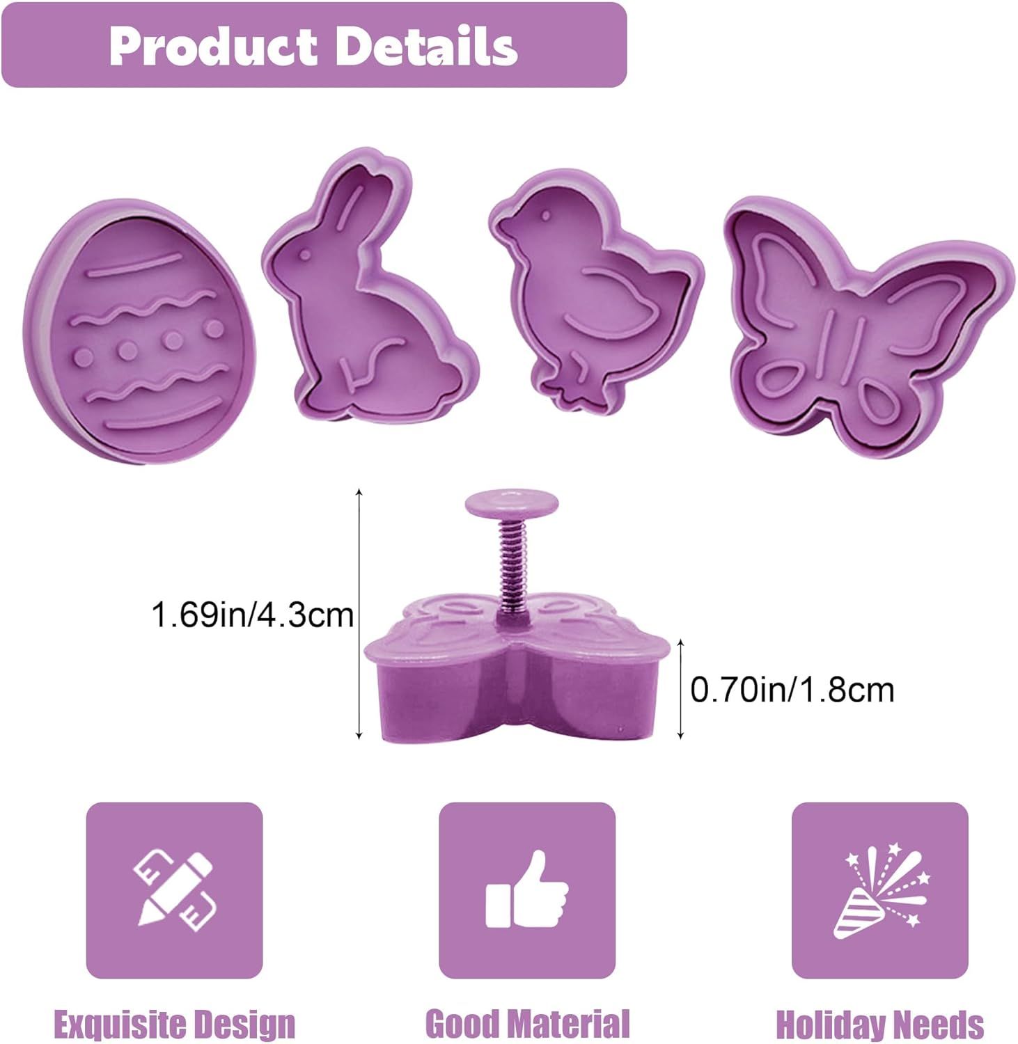 4Pcs Easter Cookie Cutters, Cartoon Easter Cookie Stamps, Cute Bunny Eggs Chick Butterfly Shapes Spring Biscuit Cutters Plastic Kitchen Tool for Fondant Cookie Baking Holiday Birthday Party Supplies - Image 4