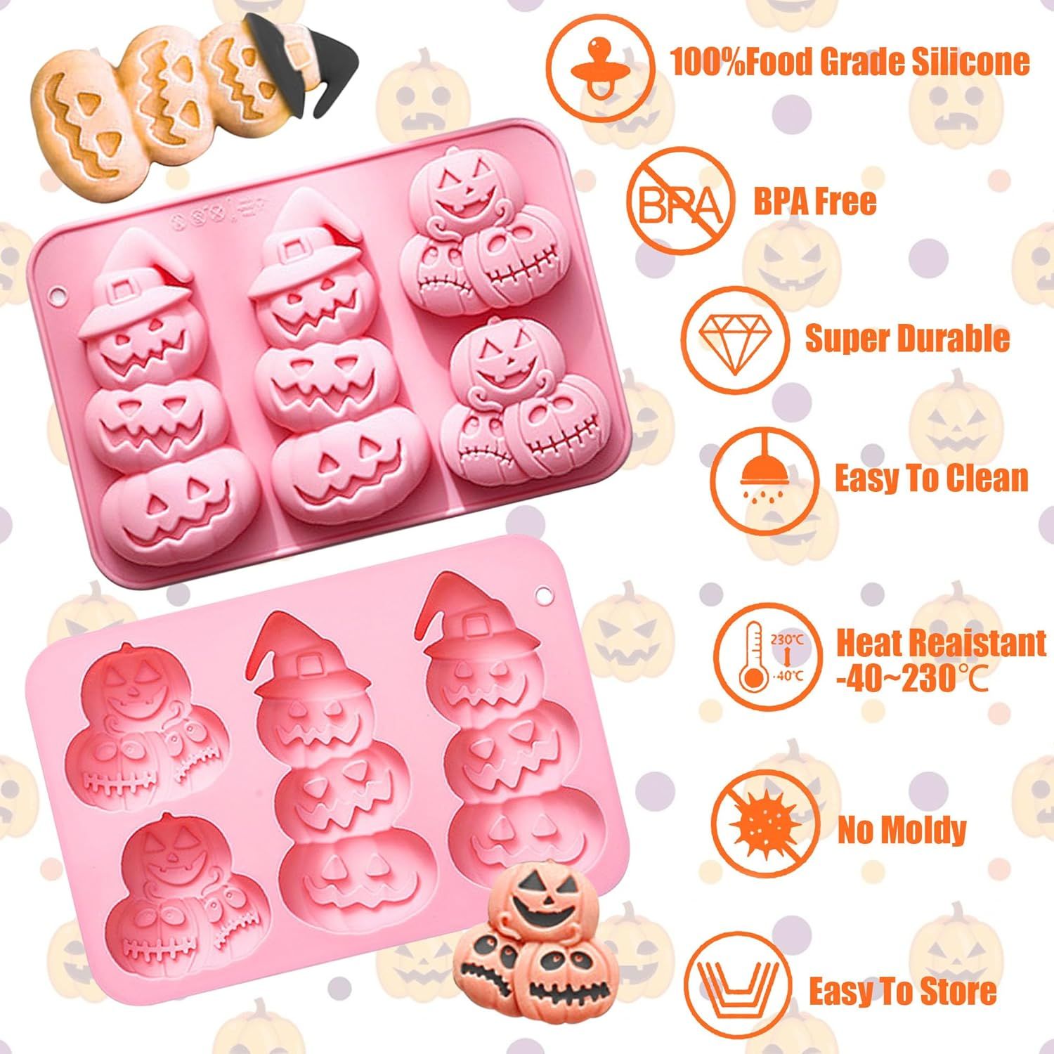 Pumpkin Silicone Mold Halloween Chocolate Candy Molds, Pumpkin Shaped Baking Mold for Halloween Thanksgiving Fall Gummy Jelly Ice Cube Cookies Cake Cupcakes Decorations Soap Candle Making - Image 4