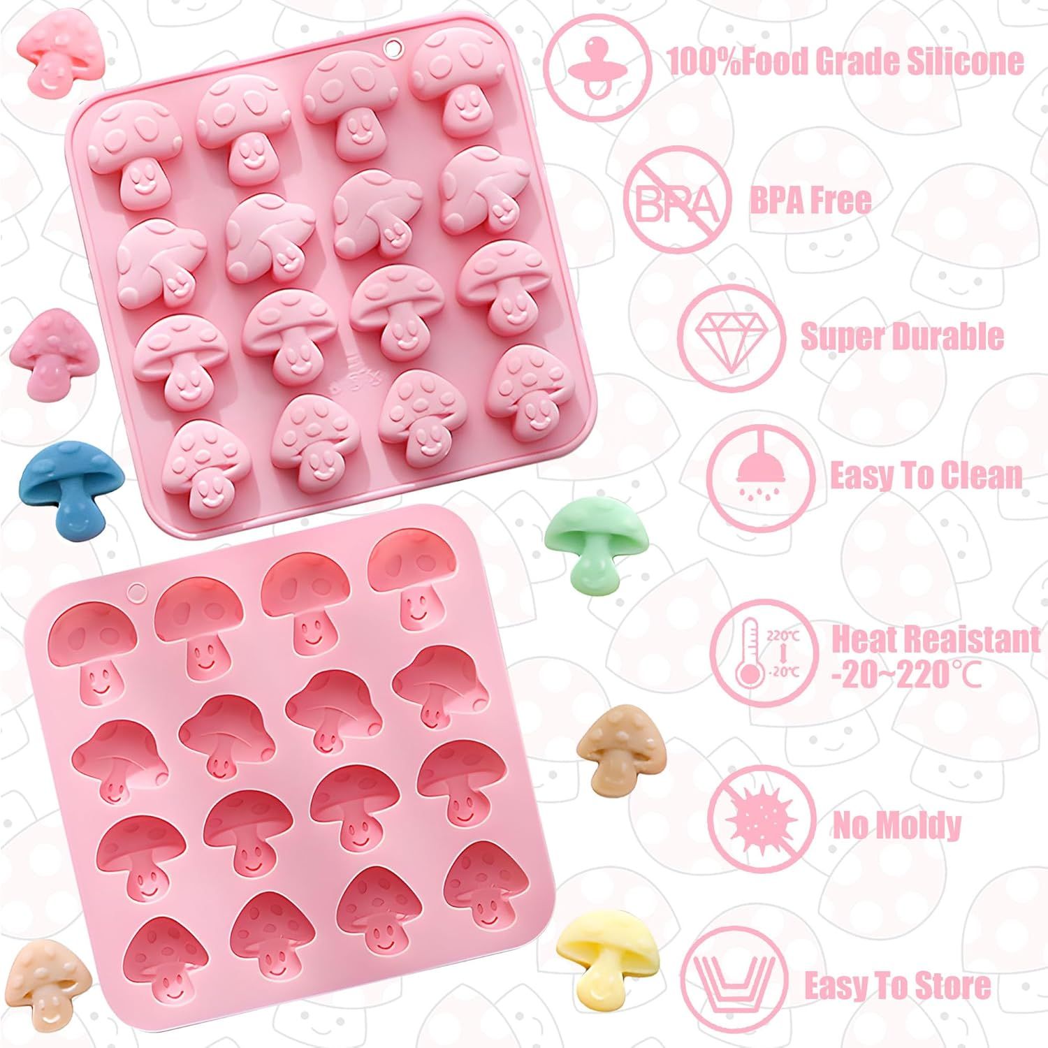 Mushroom Chocolate Mold,16-Cavity Mushroom Silicone Mold Mushroom Shaped Candy Fondant Mold for Chocolate, Candy, Fondant, Polymer Clay, Gummy,Cake Decoration - Image 4