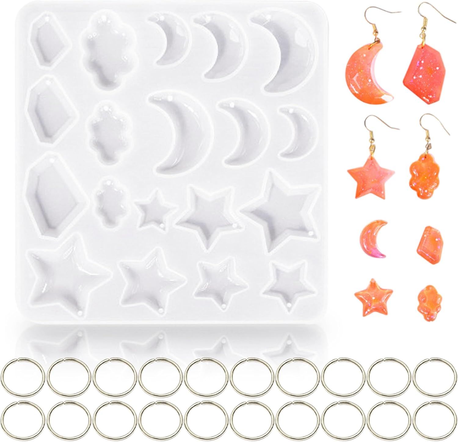 3Pcs Resin Jewelry Molds, Jewelry Molds for Epoxy Resin, Star Silicone Molds with 40Pcs Jump Rings, Jewelry Making Kit with Hole for DIY Crafts Pendant Earring Necklace (Star) - Image 1
