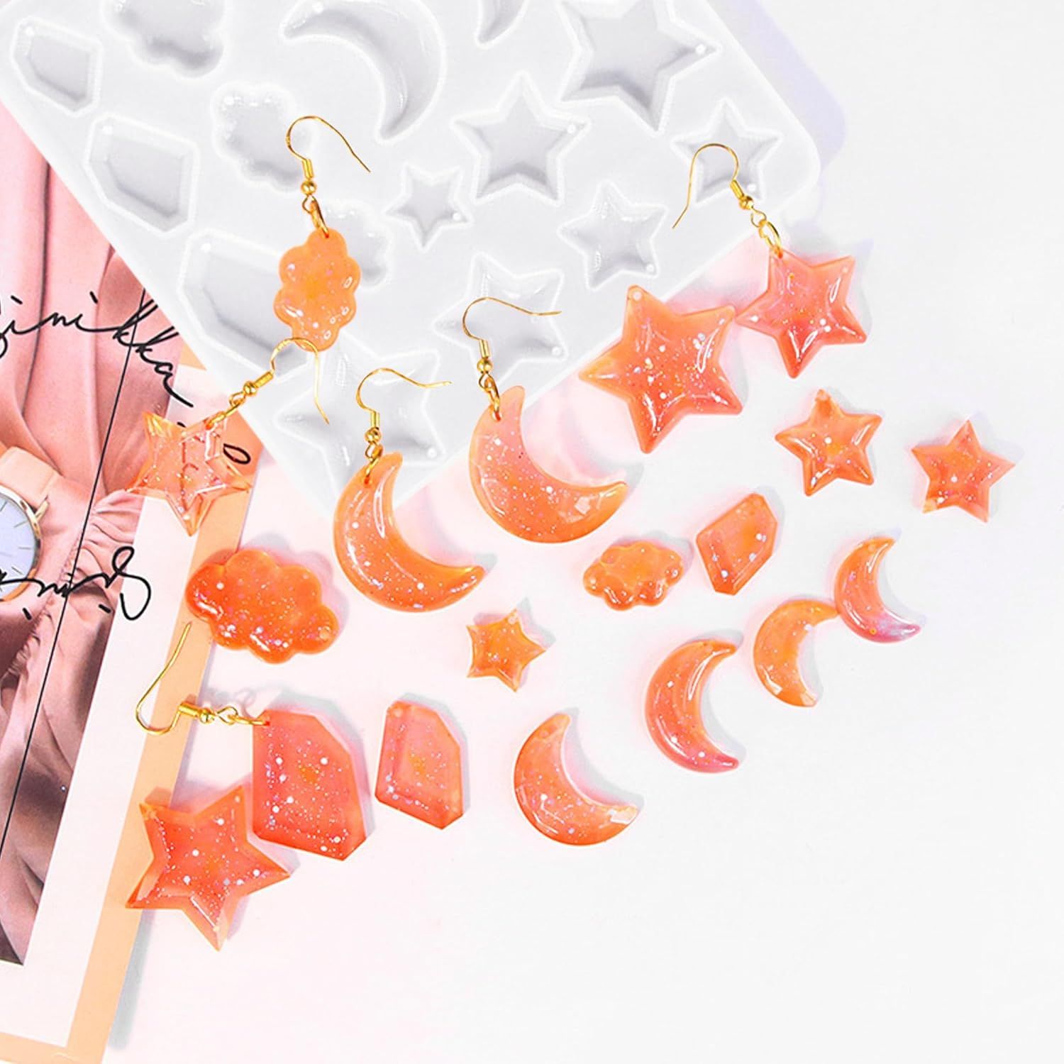 3Pcs Resin Jewelry Molds, Jewelry Molds for Epoxy Resin, Star Silicone Molds with 40Pcs Jump Rings, Jewelry Making Kit with Hole for DIY Crafts Pendant Earring Necklace (Star) - Image 3