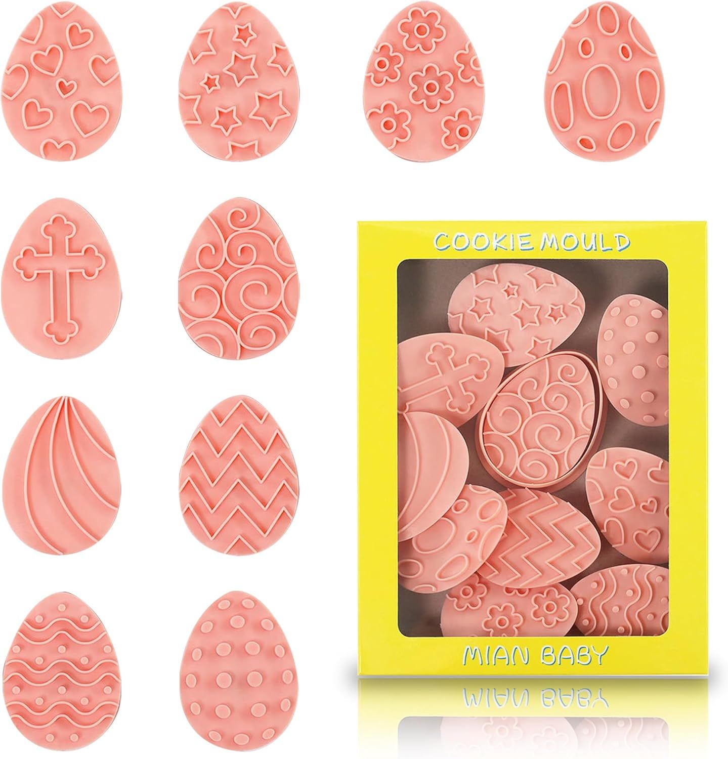 10 Pieces Easter Egg Cookie Cutters Easter Cookie Stamps 3D Plastic Embossing Mold Press Cookie Mould Set Baking Kitchen Tools for Holiday Birthday Party Biscuit Fondant Snacks Making - Image 1
