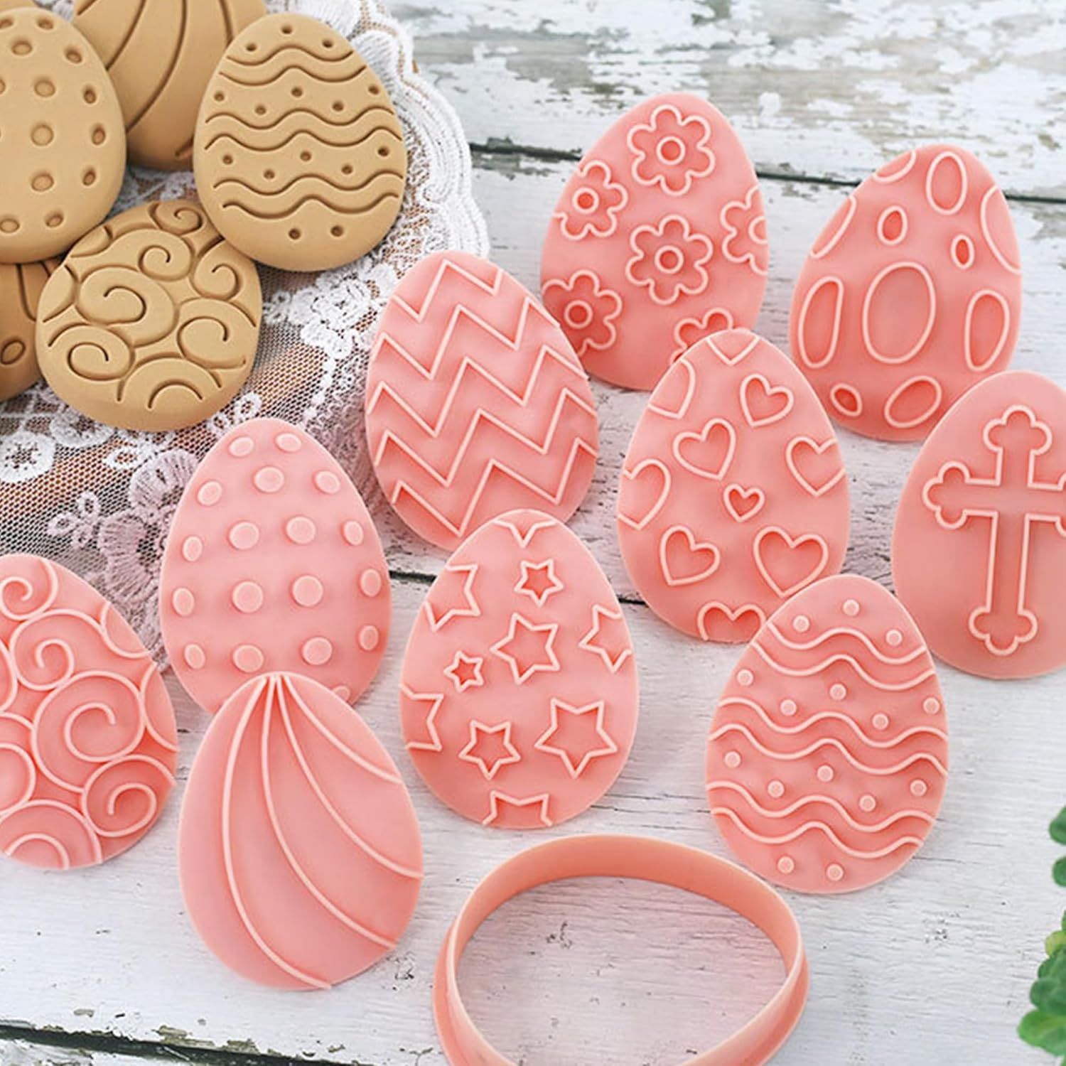 10 Pieces Easter Egg Cookie Cutters Easter Cookie Stamps 3D Plastic Embossing Mold Press Cookie Mould Set Baking Kitchen Tools for Holiday Birthday Party Biscuit Fondant Snacks Making - Image 2