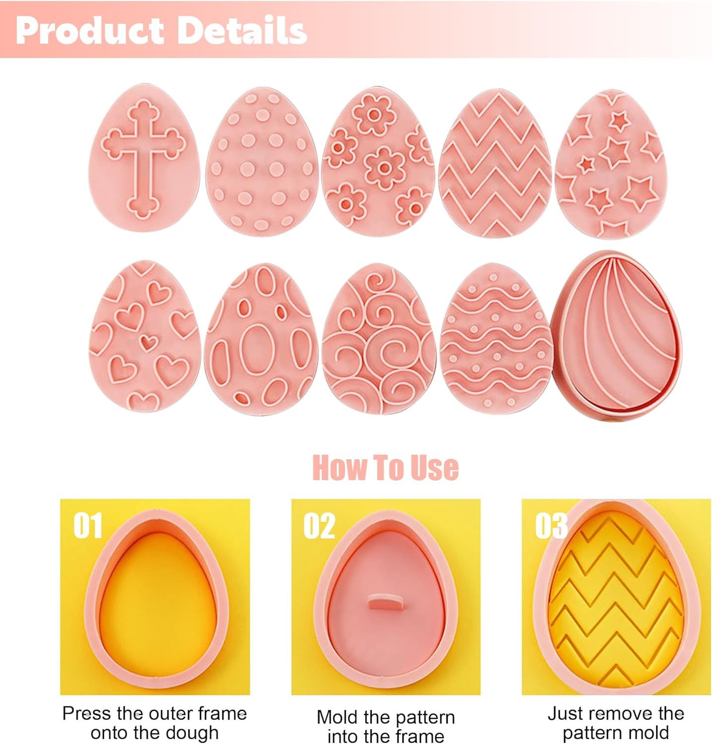 10 Pieces Easter Egg Cookie Cutters Easter Cookie Stamps 3D Plastic Embossing Mold Press Cookie Mould Set Baking Kitchen Tools for Holiday Birthday Party Biscuit Fondant Snacks Making - Image 4