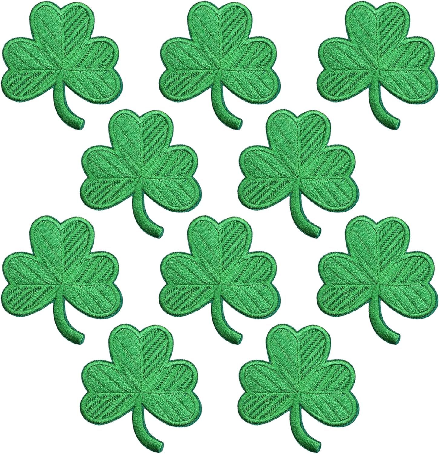 10Pcs Shamrock Iron on Patches, St Patricks Day Iron on Patches, Green Embroidered Emblem Lucky Clover Sew on Appliques for Clothing, Uniforms, Hats, Backpacks, Jackets, Pants, Accessories - Image 1