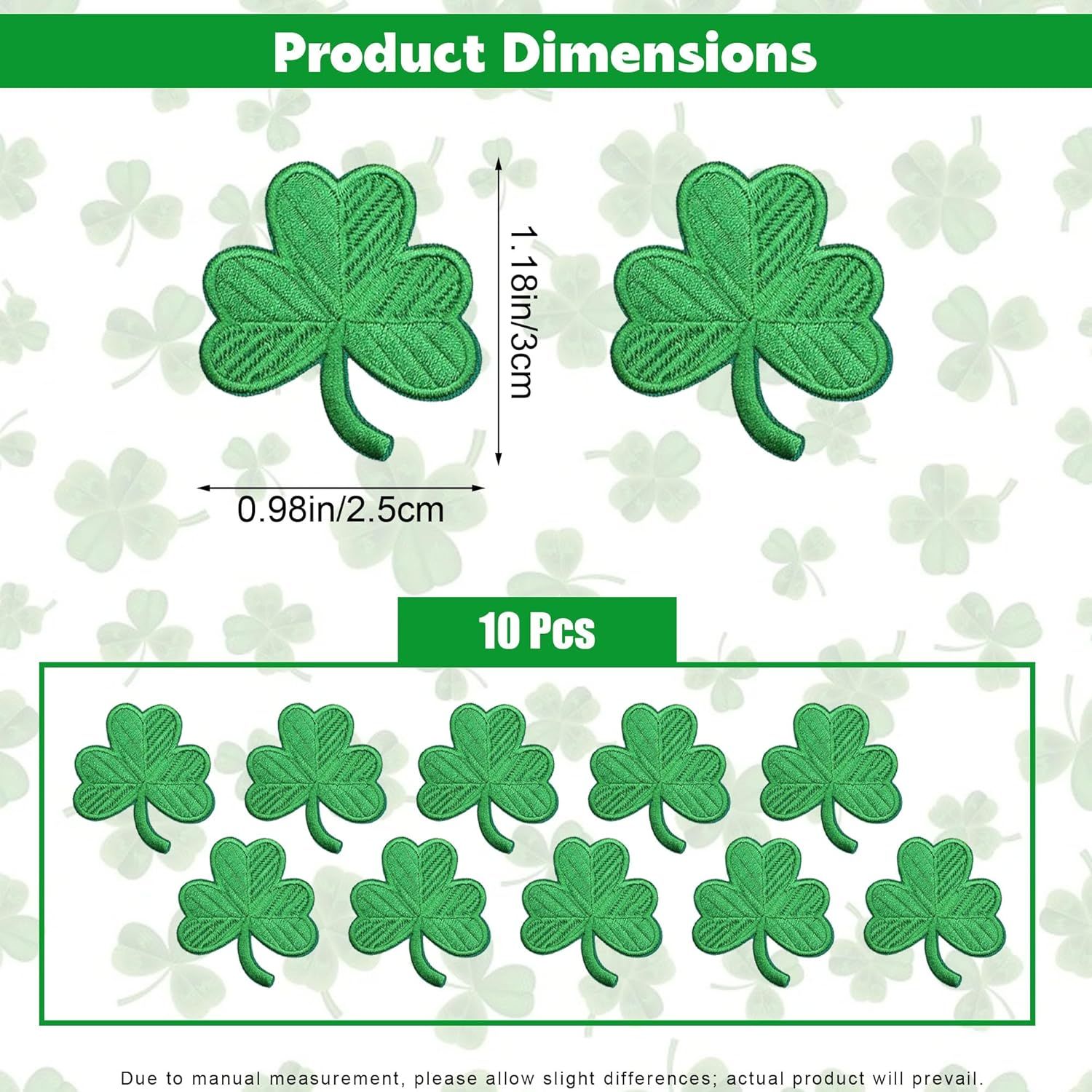 10Pcs Shamrock Iron on Patches, St Patricks Day Iron on Patches, Green Embroidered Emblem Lucky Clover Sew on Appliques for Clothing, Uniforms, Hats, Backpacks, Jackets, Pants, Accessories - Image 3