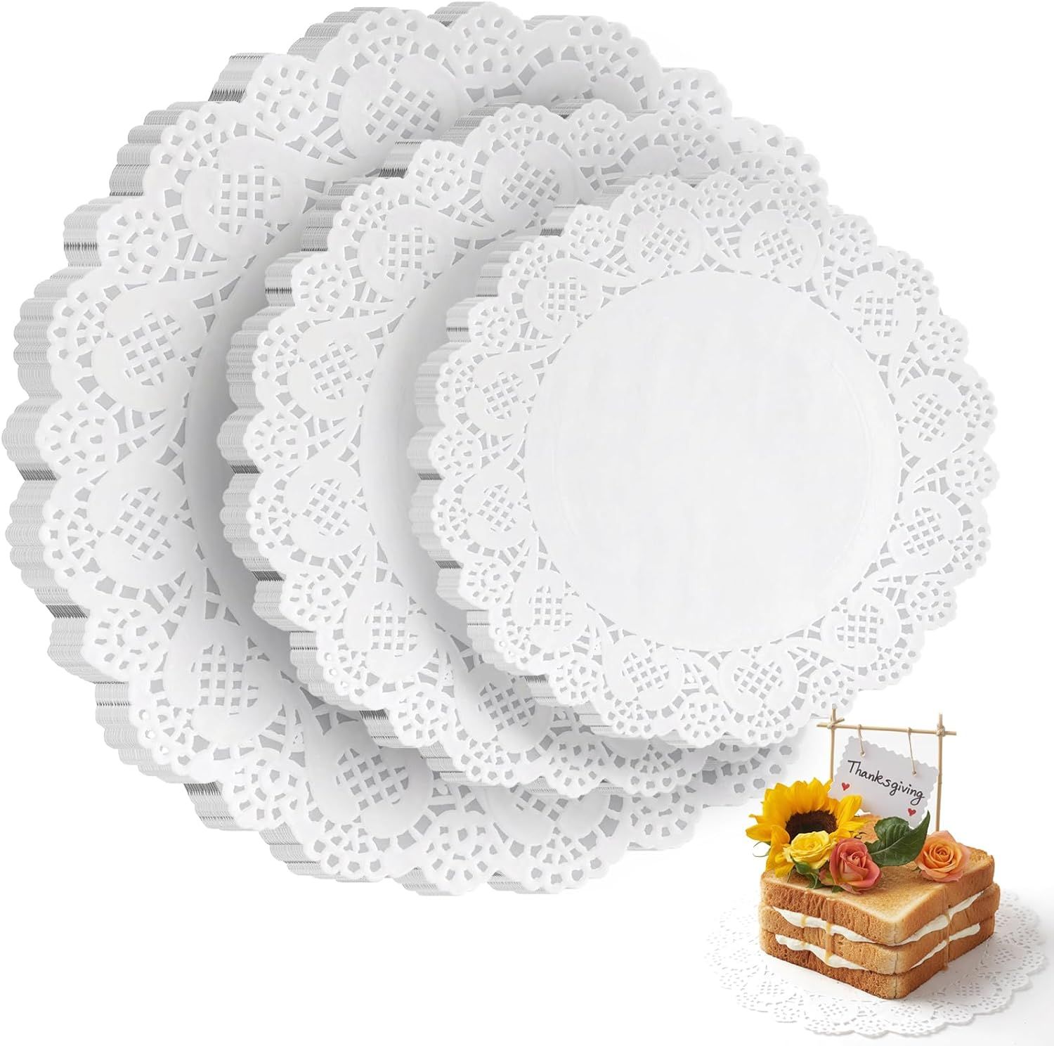 Paper Doilies, 36 Pack (12 Each 6.5”, 8.5”, 10.5”) – Round Lace Paper Placemats for Cakes, Dessert Trays & Table Decor | Doilies for Thanksgiving Day, Wedding, Tea Party, Crafts - Image 1