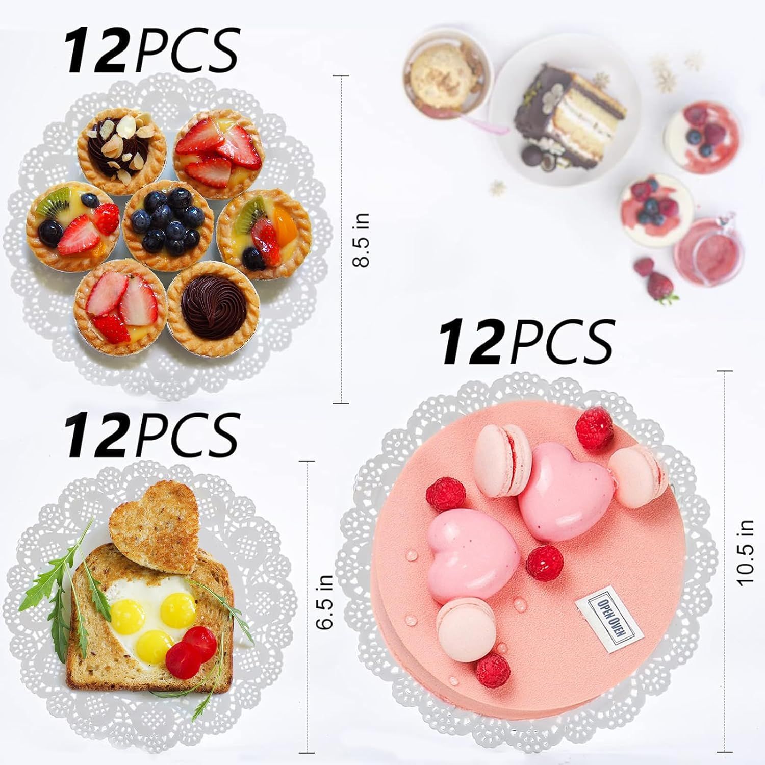 Paper Doilies, 36 Pack (12 Each 6.5”, 8.5”, 10.5”) – Round Lace Paper Placemats for Cakes, Dessert Trays & Table Decor | Doilies for Thanksgiving Day, Wedding, Tea Party, Crafts - Image 3