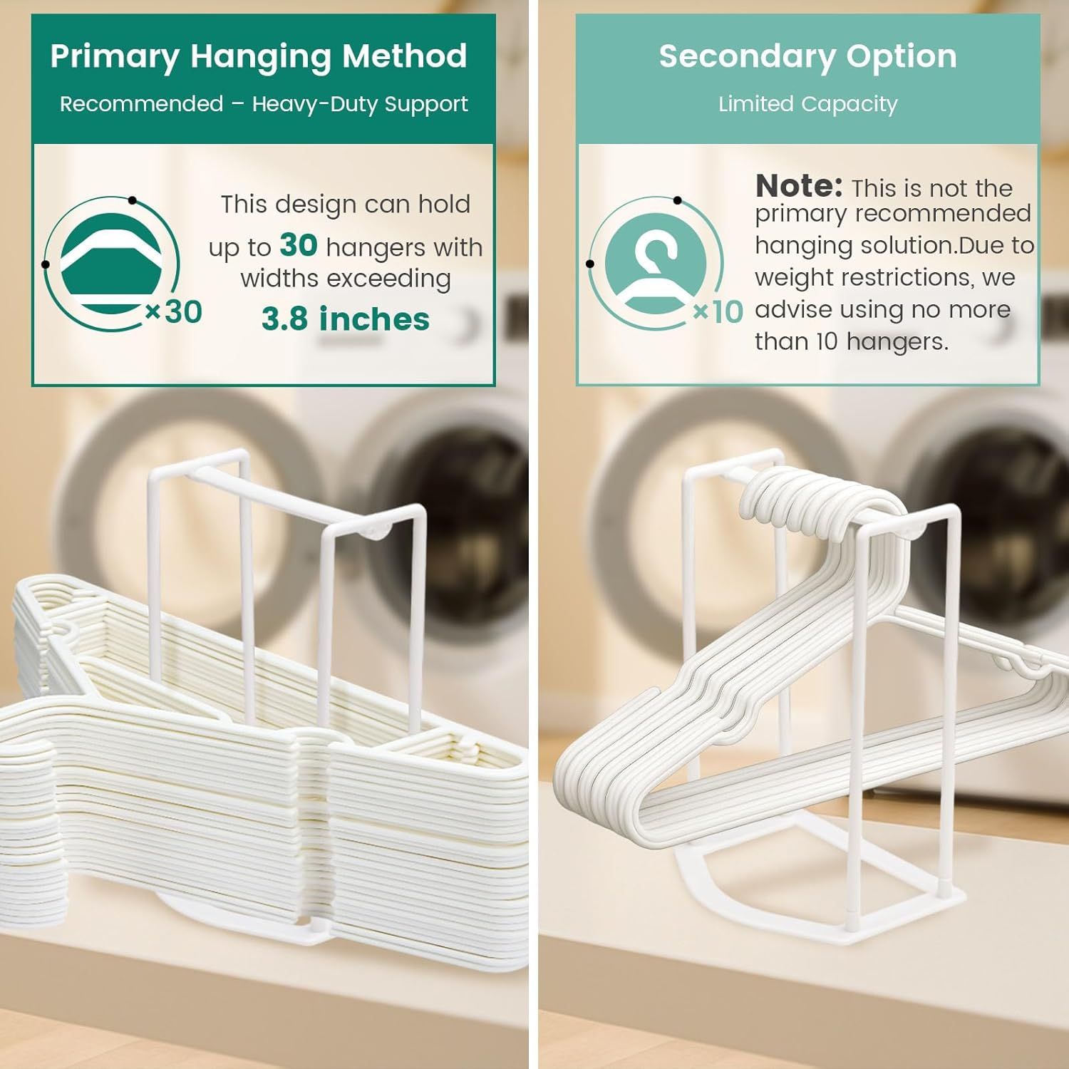 Hanger Stacker Organizer Stand, White Portable Hanger Holder Laundry Room Organization Hanger Rack Storage - Image 2