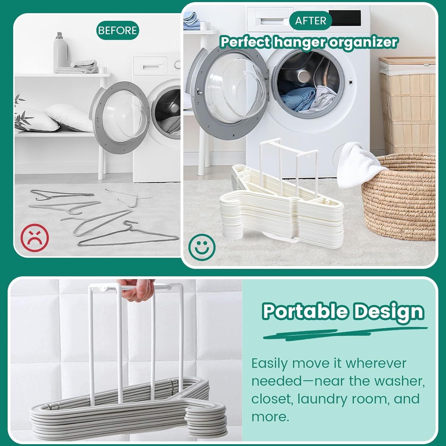 Hanger Stacker Organizer Stand, White Portable Hanger Holder Laundry Room Organization Hanger Rack Storage - Image 5