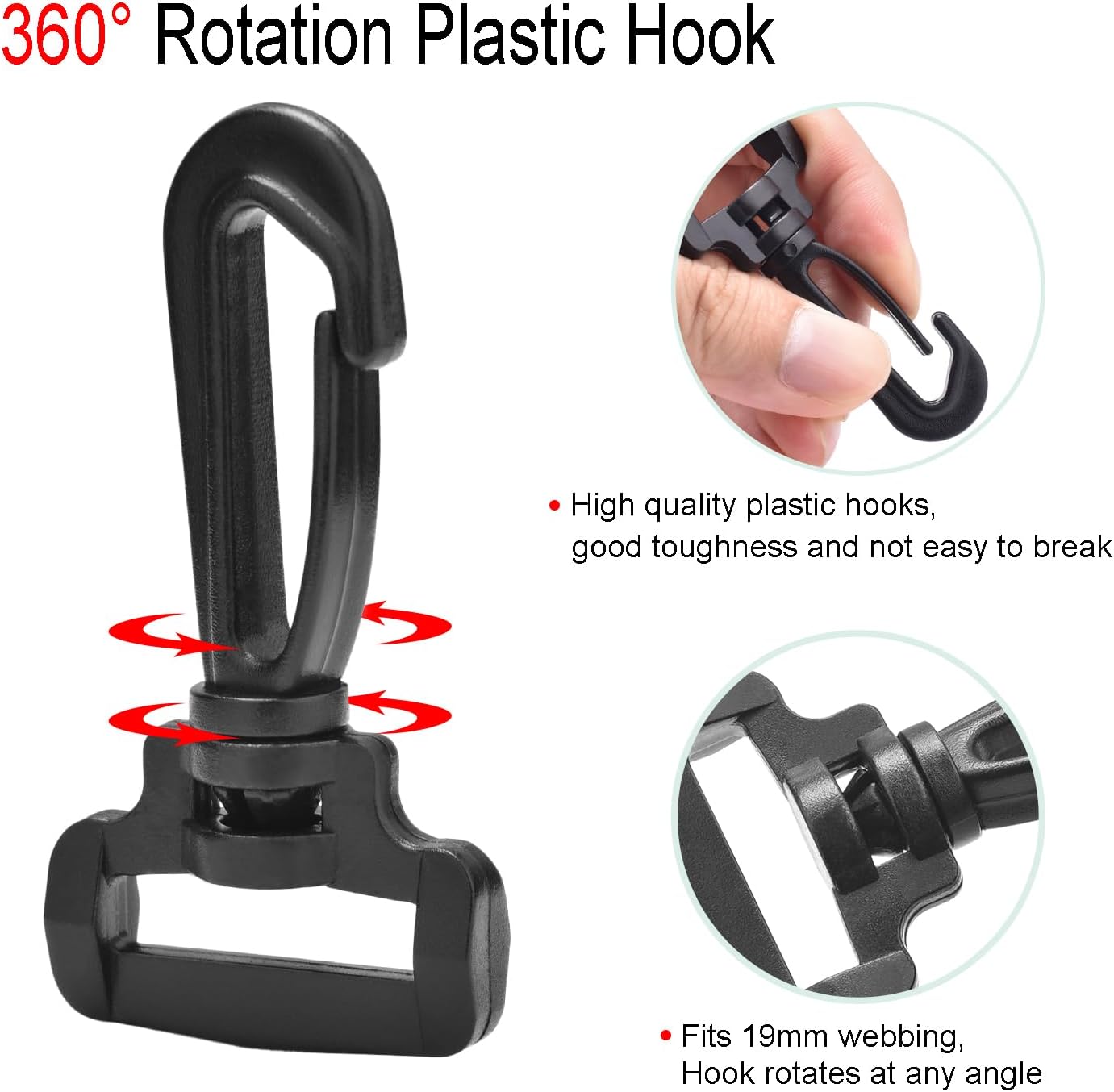 CooBigo 12PCS Plastic Swivel Snap Hook Clips for Purse,1 Inch Rotary Clasp Purse Strap Hardware for Bag Making Nylon Webbing Hook Backpack Strap Clip Lanyard Clasp Keychains Replacement - Image 3