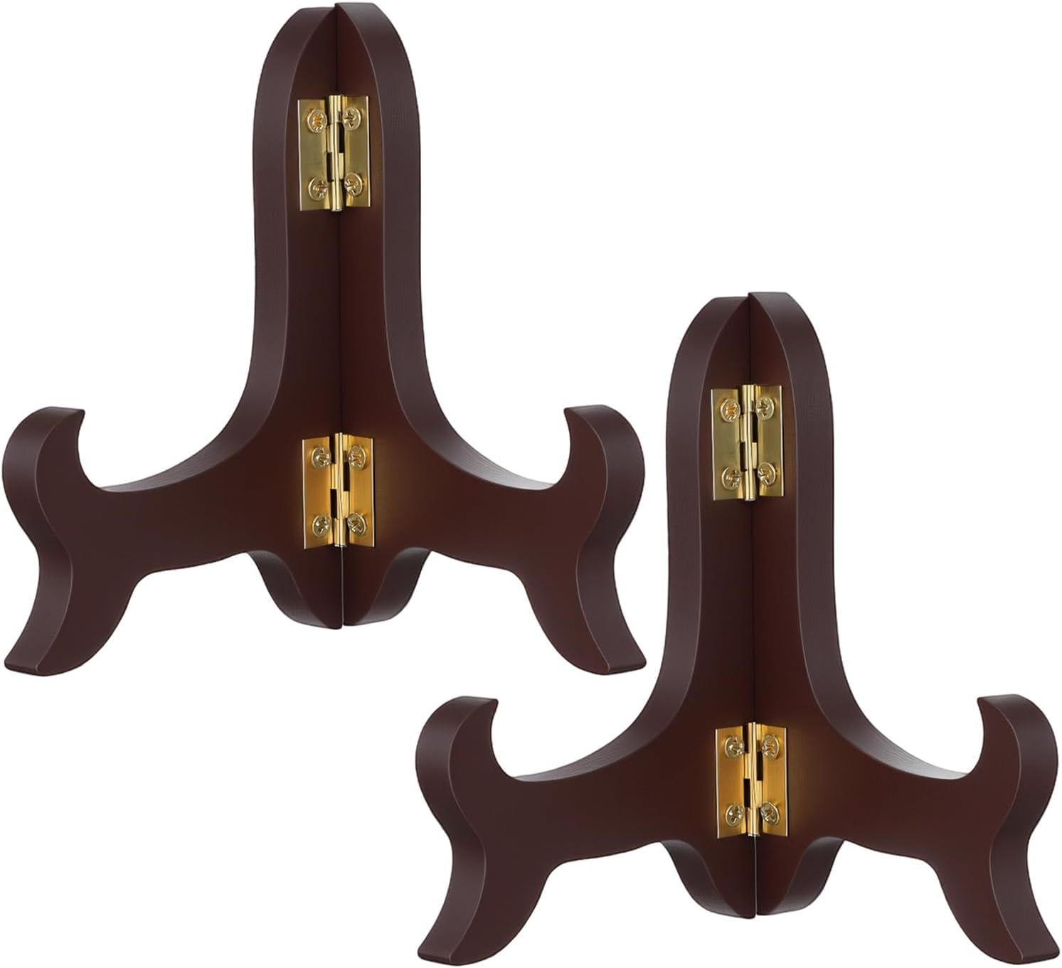 2 Pcs 3.94in Wooden Easel Plate Holder, Decorative Wooden Display Stand, Folding Small Easels for Display, Brown Small Picture Stands for Display Picture Frame Book Dish Artwork Easels - Image 1