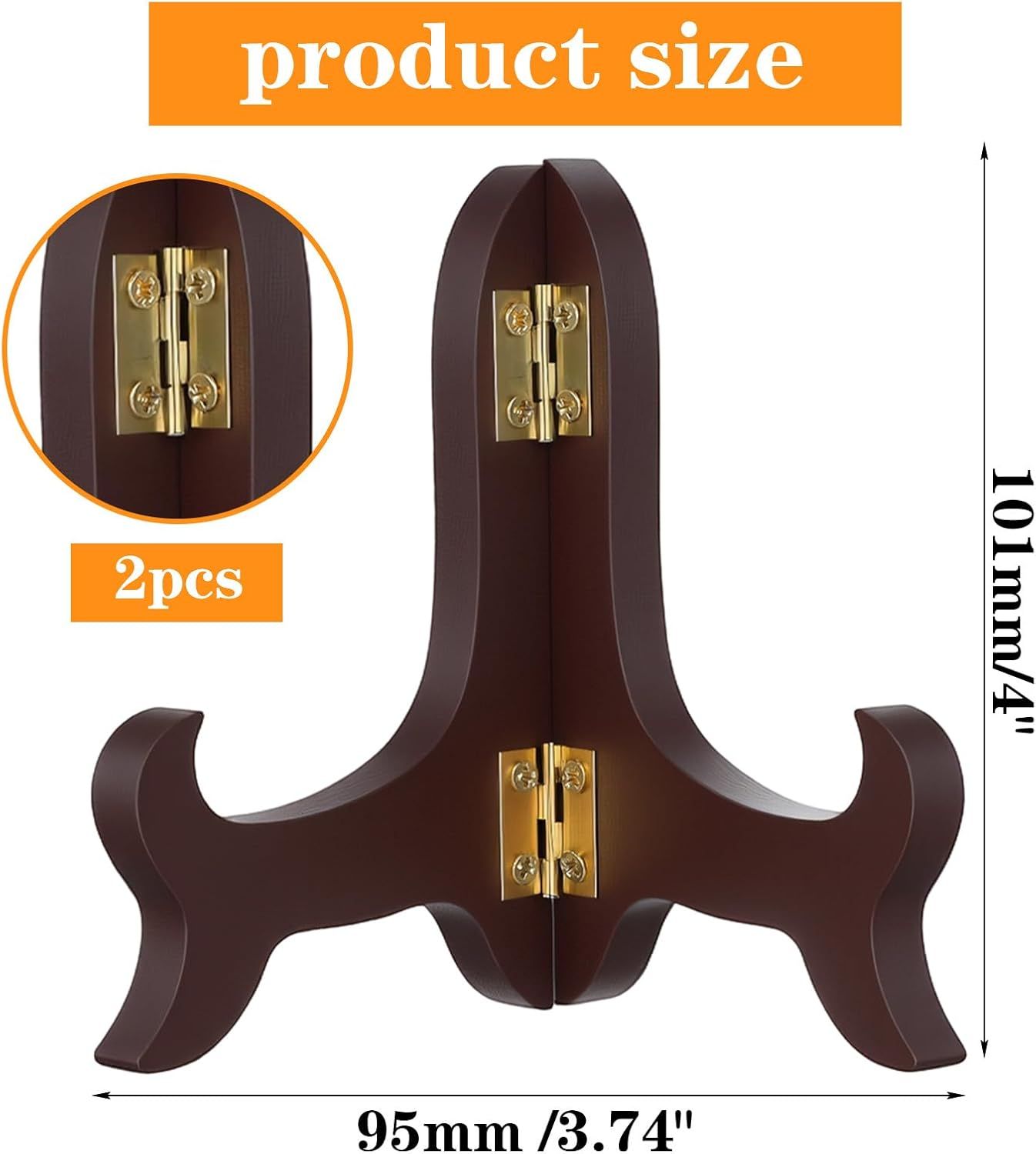 2 Pcs 3.94in Wooden Easel Plate Holder, Decorative Wooden Display Stand, Folding Small Easels for Display, Brown Small Picture Stands for Display Picture Frame Book Dish Artwork Easels - Image 3