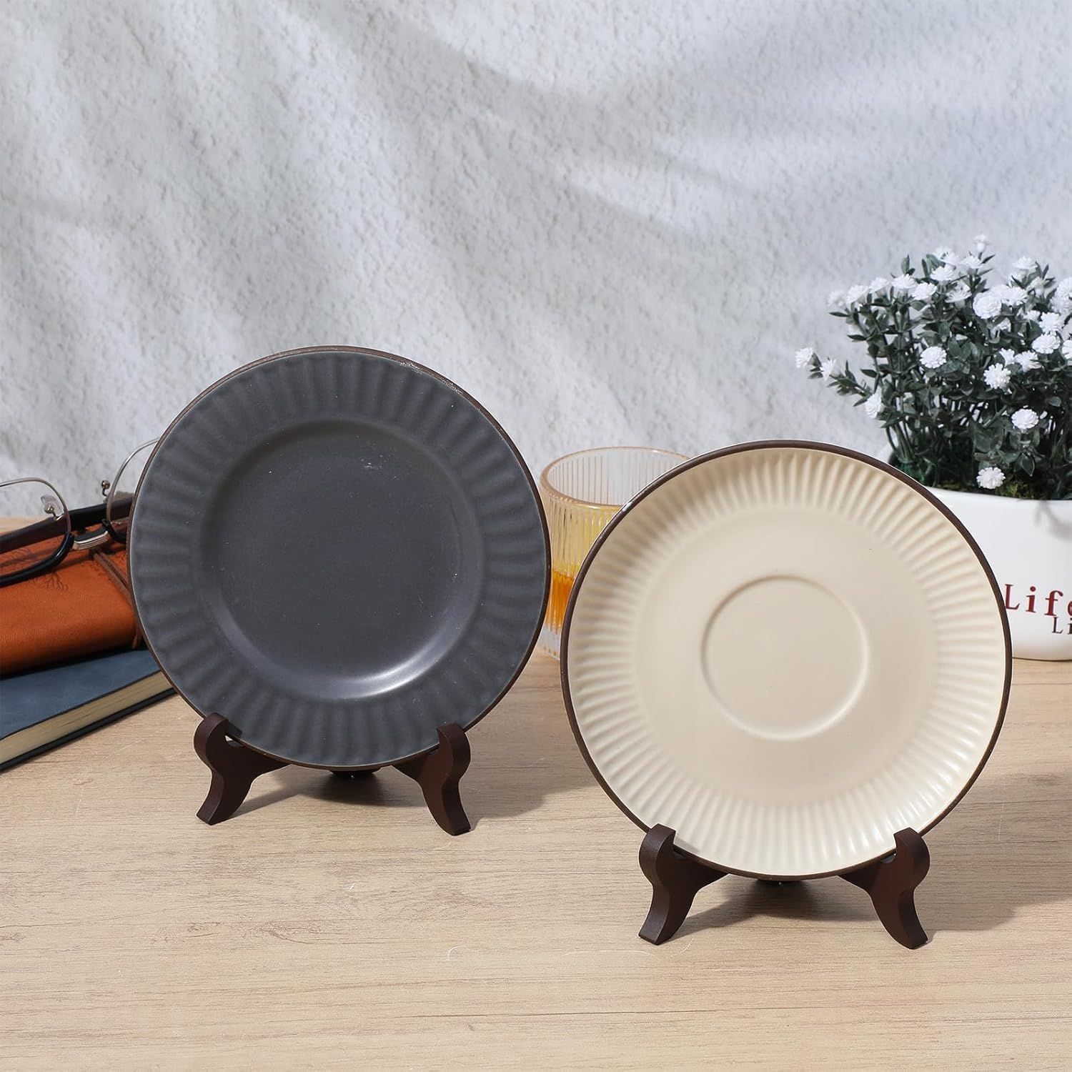 2 Pcs 3.94in Wooden Easel Plate Holder, Decorative Wooden Display Stand, Folding Small Easels for Display, Brown Small Picture Stands for Display Picture Frame Book Dish Artwork Easels - Image 5